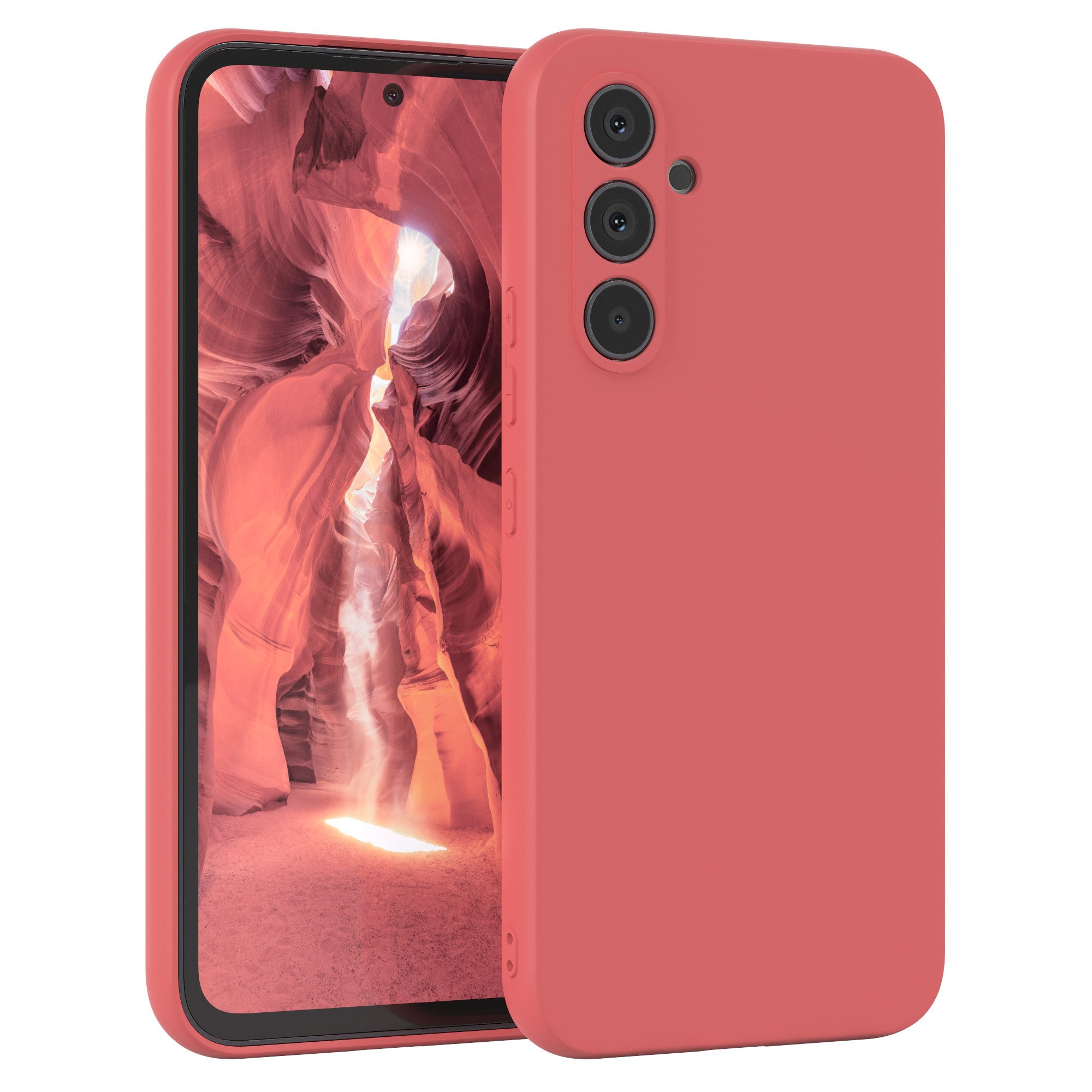 EAZY CASE Handyhülle für Samsung Galaxy A54 Hülle Silikon 6,4 Zoll, Schutzhülle mit Kameraschutz stoßfest Telefonhülle Matt Rot / Hellrot