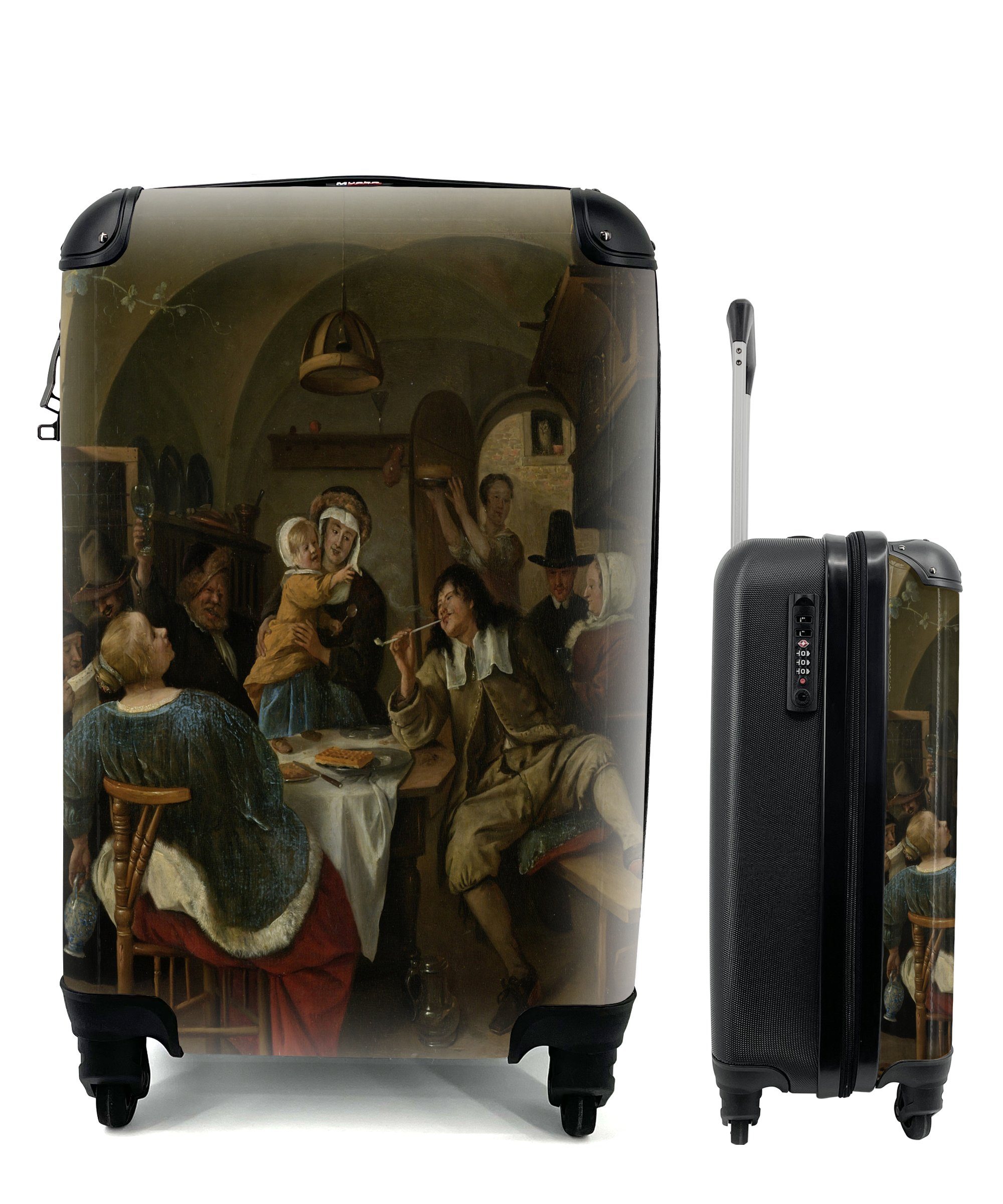 MuchoWow Handgepäckkoffer Familienszene - Jan Steen, 4 Rollen, Reisetasche mit rollen, Handgepäck für Ferien, Trolley, Reisekoffer