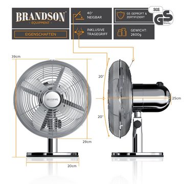 Brandson Tischventilator, Metallgehäuse, Retro Design, Oszillation, Neigungswinkel ca. 40°, 30W
