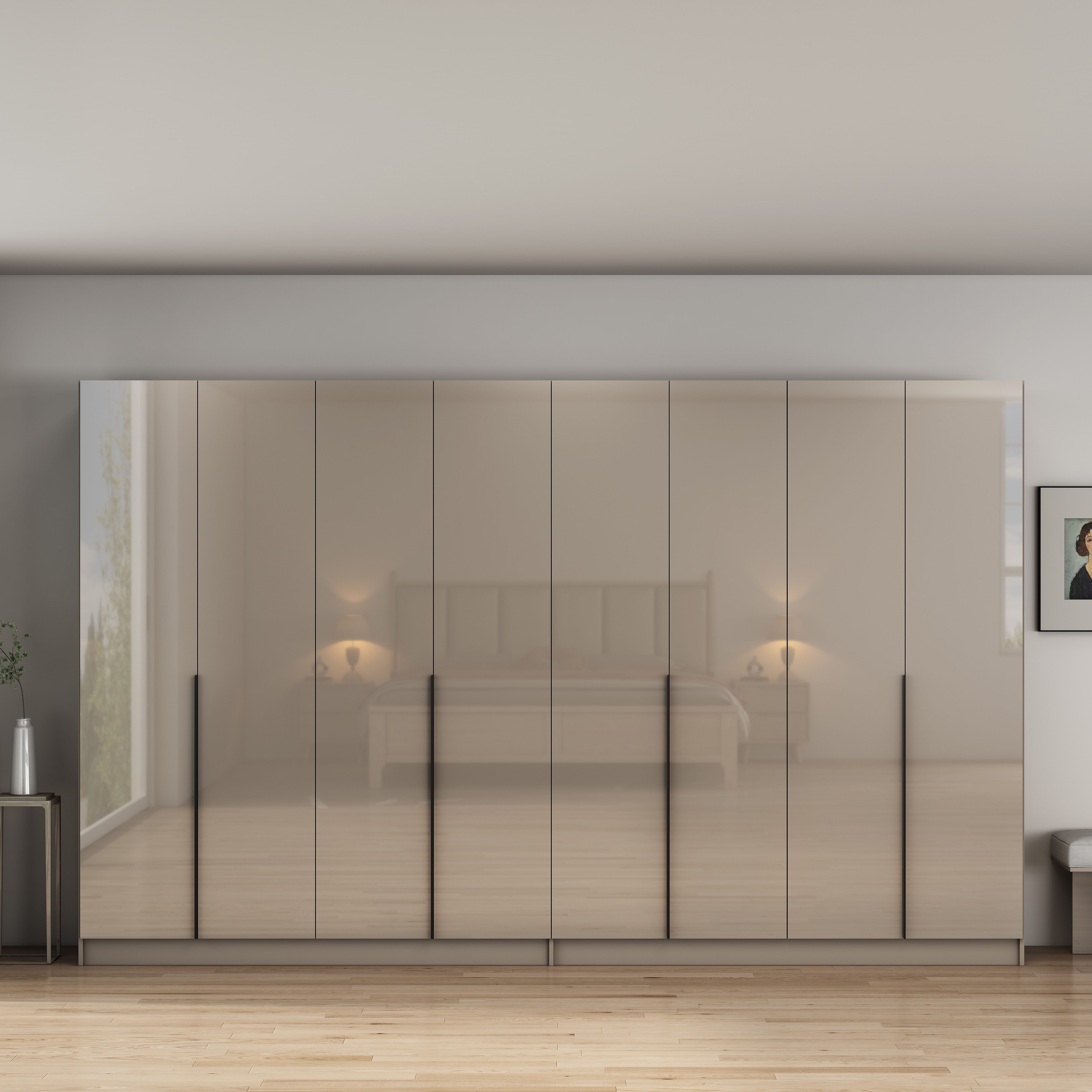 OTTO home Kleiderschrank Annor Schlafzimmerschrank Breite 323 cm hochglanz Schrank Garderobe (mit 2 großen Spiegeln an den Innenseiten der Türen) Drehtürenschrank mit perfekter Innenausstattung - elegante Türgriffe