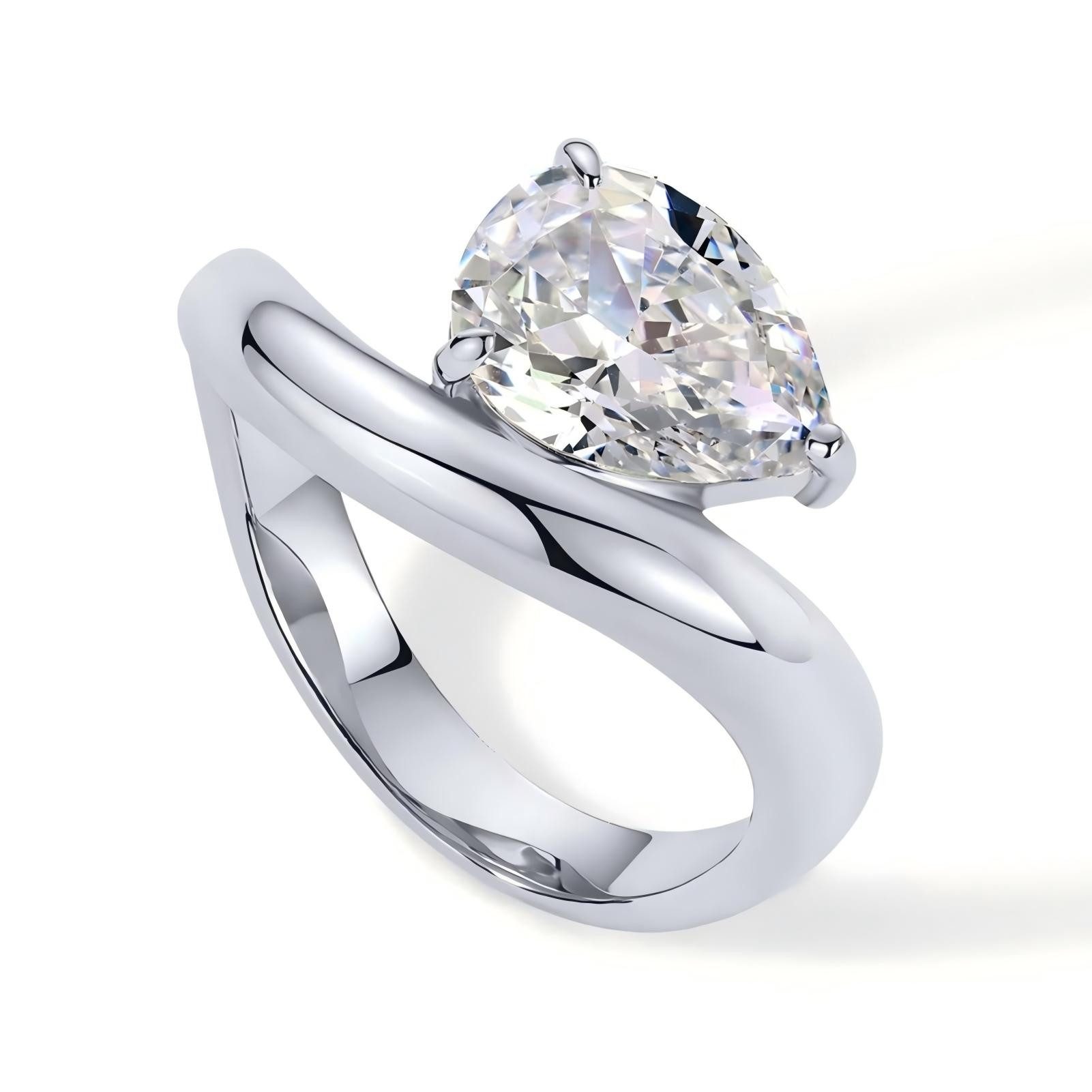 Diamantring 2ct-Diamantring mit tropfenförmigem Diamanten,Damenring aus 585er Gold