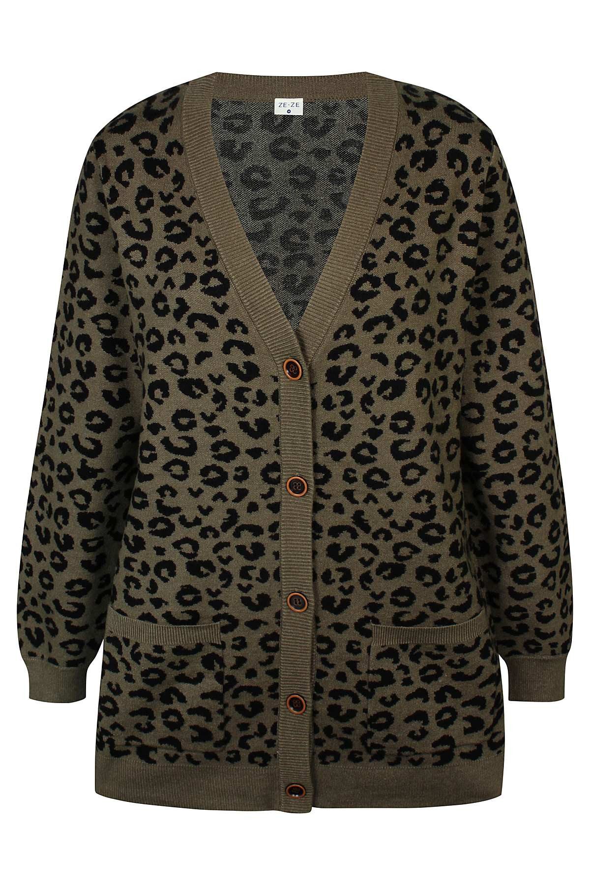 ZE-ZE Nordic Strickjacke Strickjacke Dunja army Leo Print