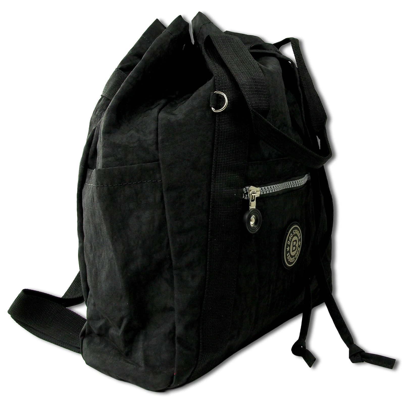 BAG STREET Cityrucksack Bag Street Rucksack Crinkle Nylon schwarz, Damen, Jugend Cityrucksack Freizeithandtasche Nylon, schwarz 33cm hoch