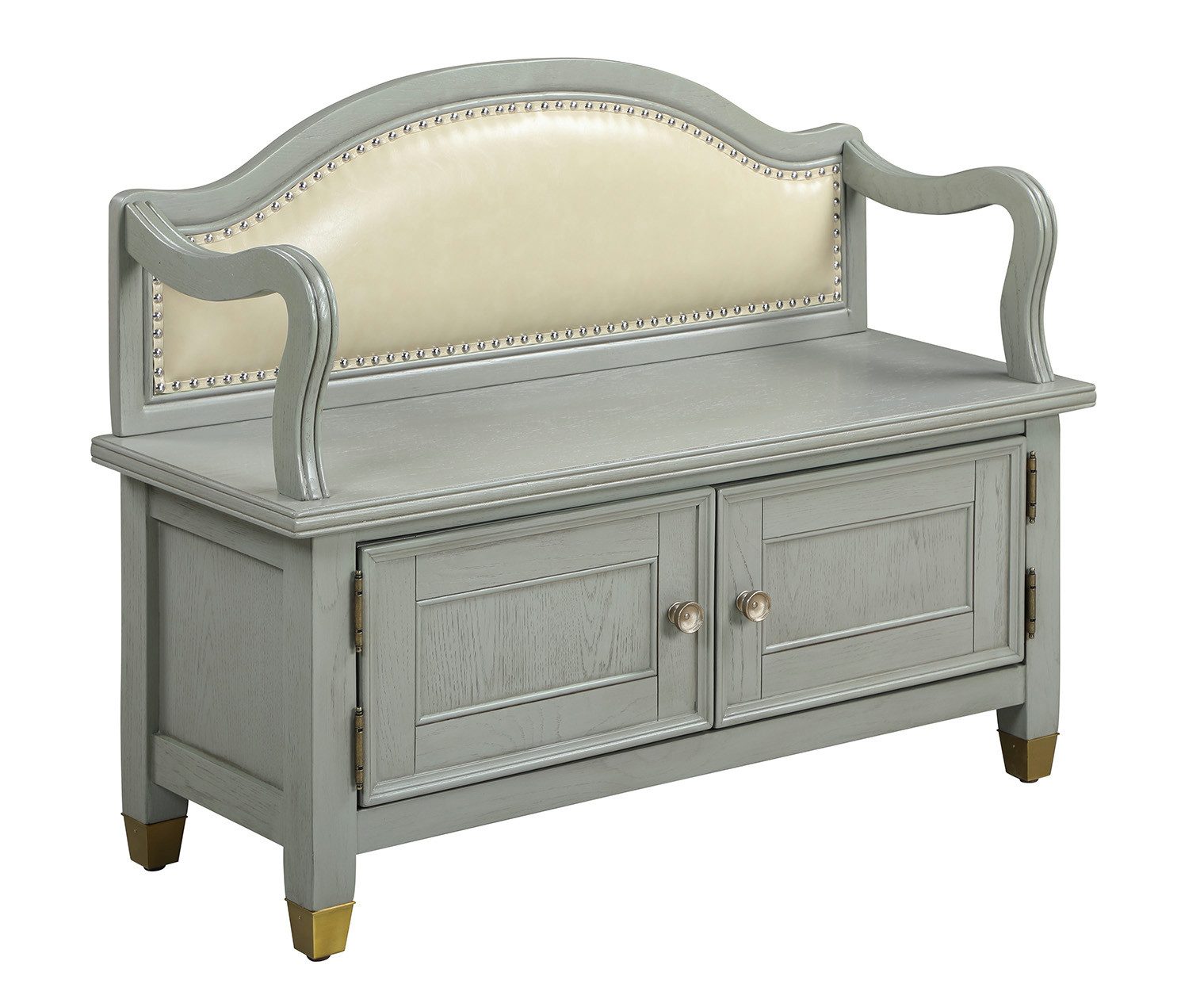 JVmoebel Sitzbank Elegante Sitzbank aus Holz und Leder mit Schubladen in Grau-Beige, Made in Europa