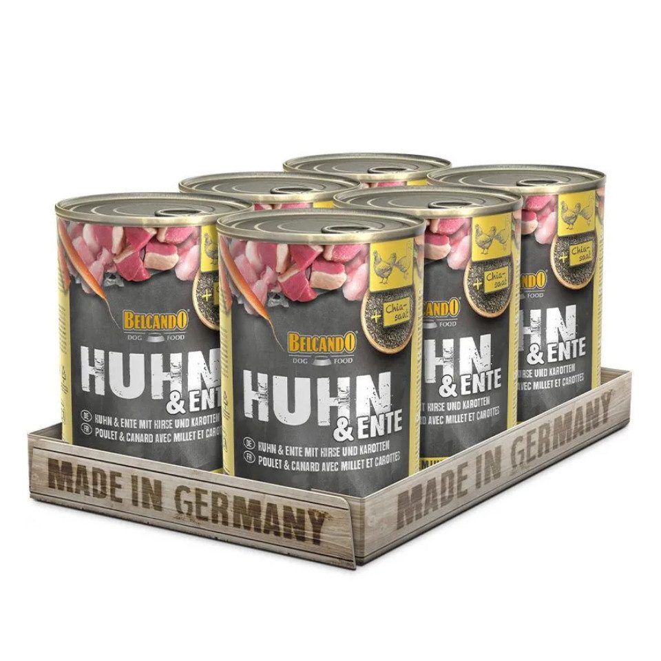 Belcando Huhn & Ente mit Hirse und Karotten - hochwertiges Nassfutter in Dosen 6x400g