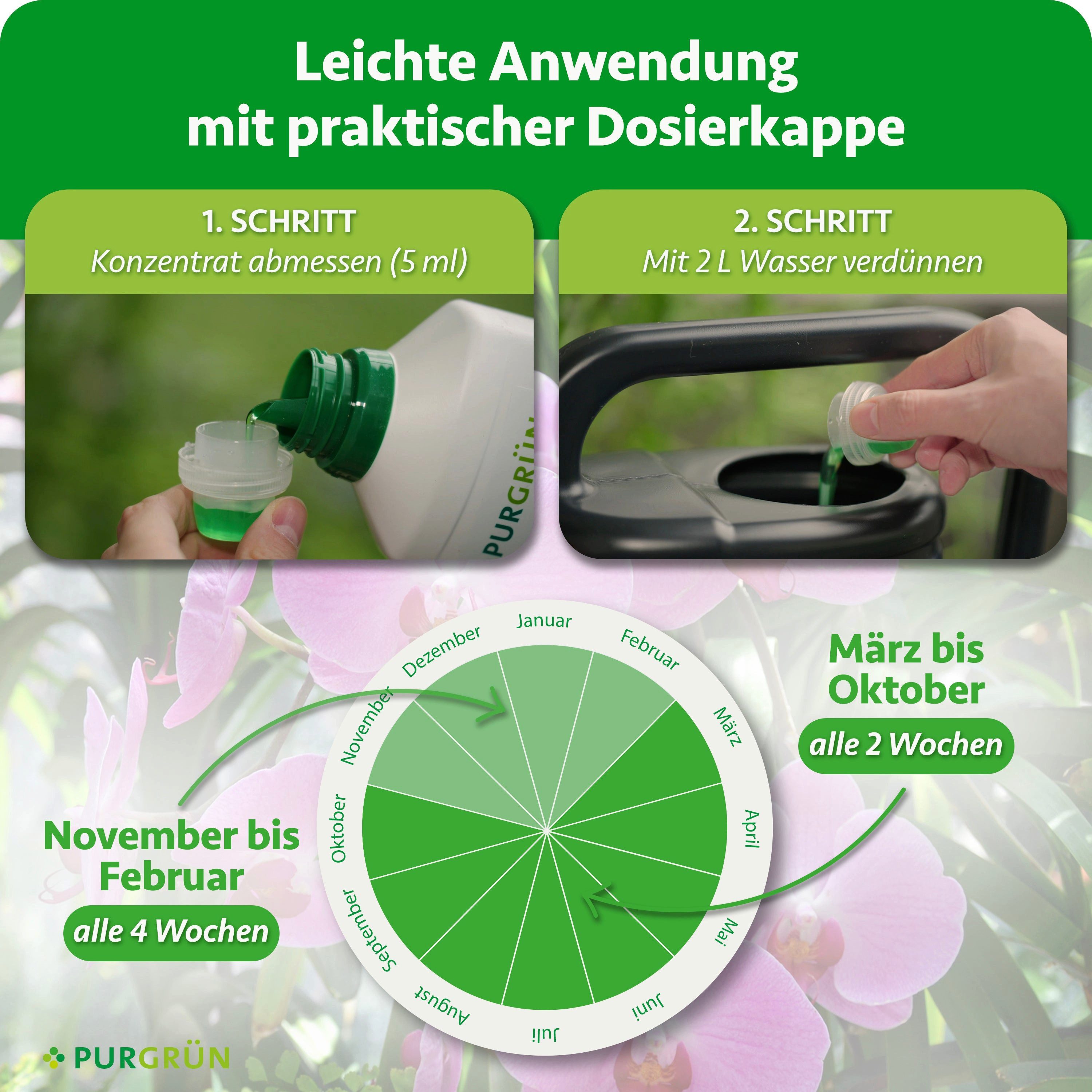Purgrün Blumendünger Orchideen Dünger, NPK 7+5+6, für Blütenpracht, 1L, Flüssigdünger, 1-St., 1 Liter – Bild 5 von 5