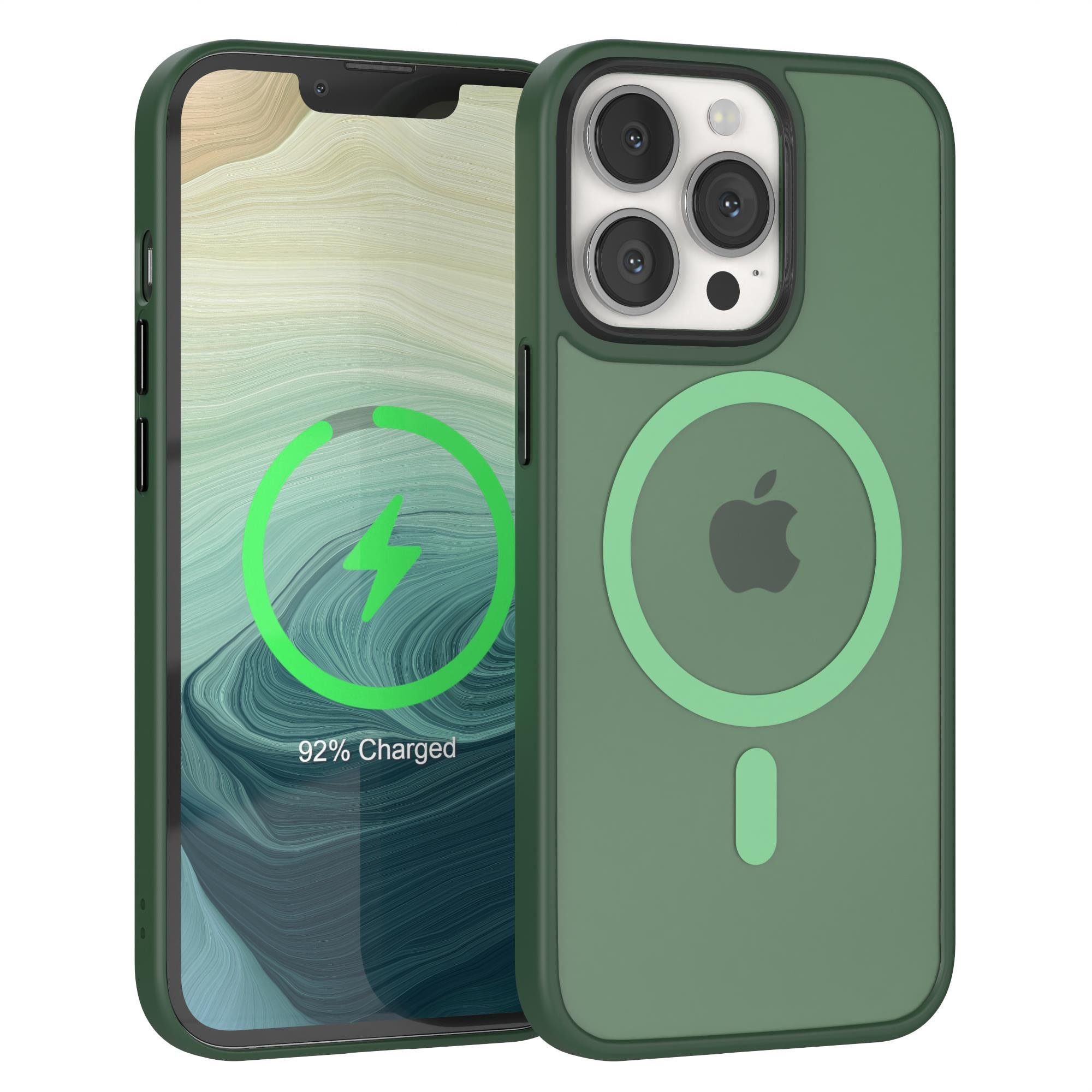 EAZY CASE Handyhülle Outdoor Case MagSafe Matt für Apple iPhone 13 Pro 6,1 Zoll, Qi Charging kompatibel Magsafefunktion Slimcover Displayschutz Grün