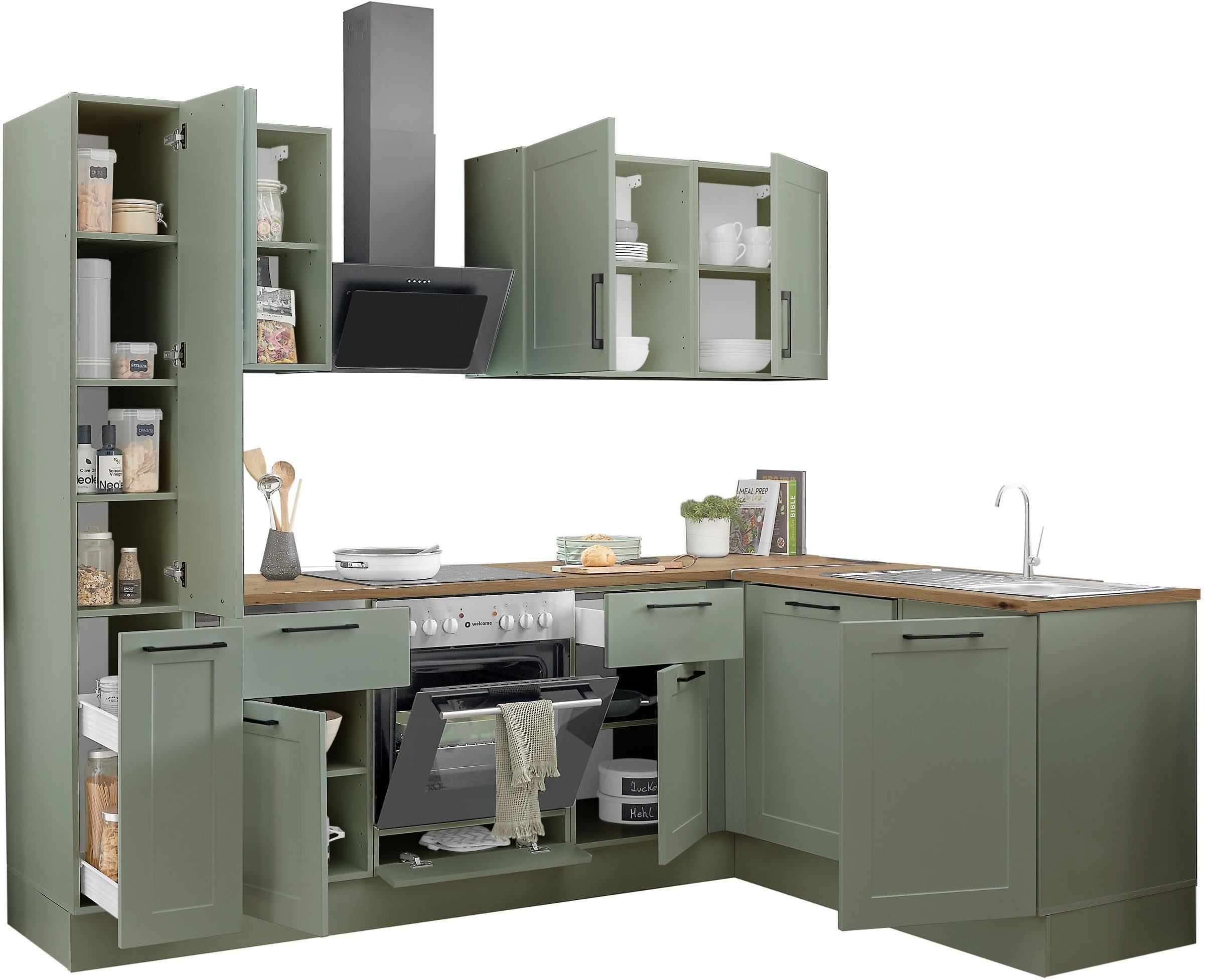 BASIC by Balculina Winkelküche Marsi, Stellmaße 250x175 cm, wahlweise mit E-Geräten, Soft-Close-Funktion