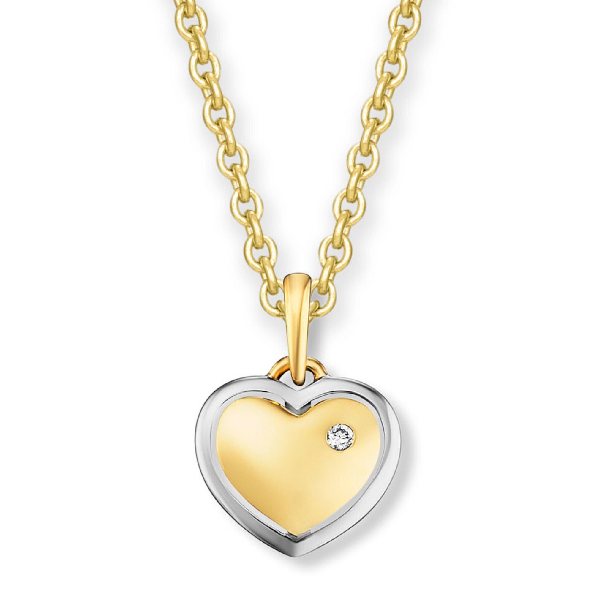 ONE ELEMENT Kette mit Anhänger 0.01 ct Diamant Brillant Herz Anhänger aus 585 Gelbgold, Damen Schmuckset - Set mit verstellbarer Halskette