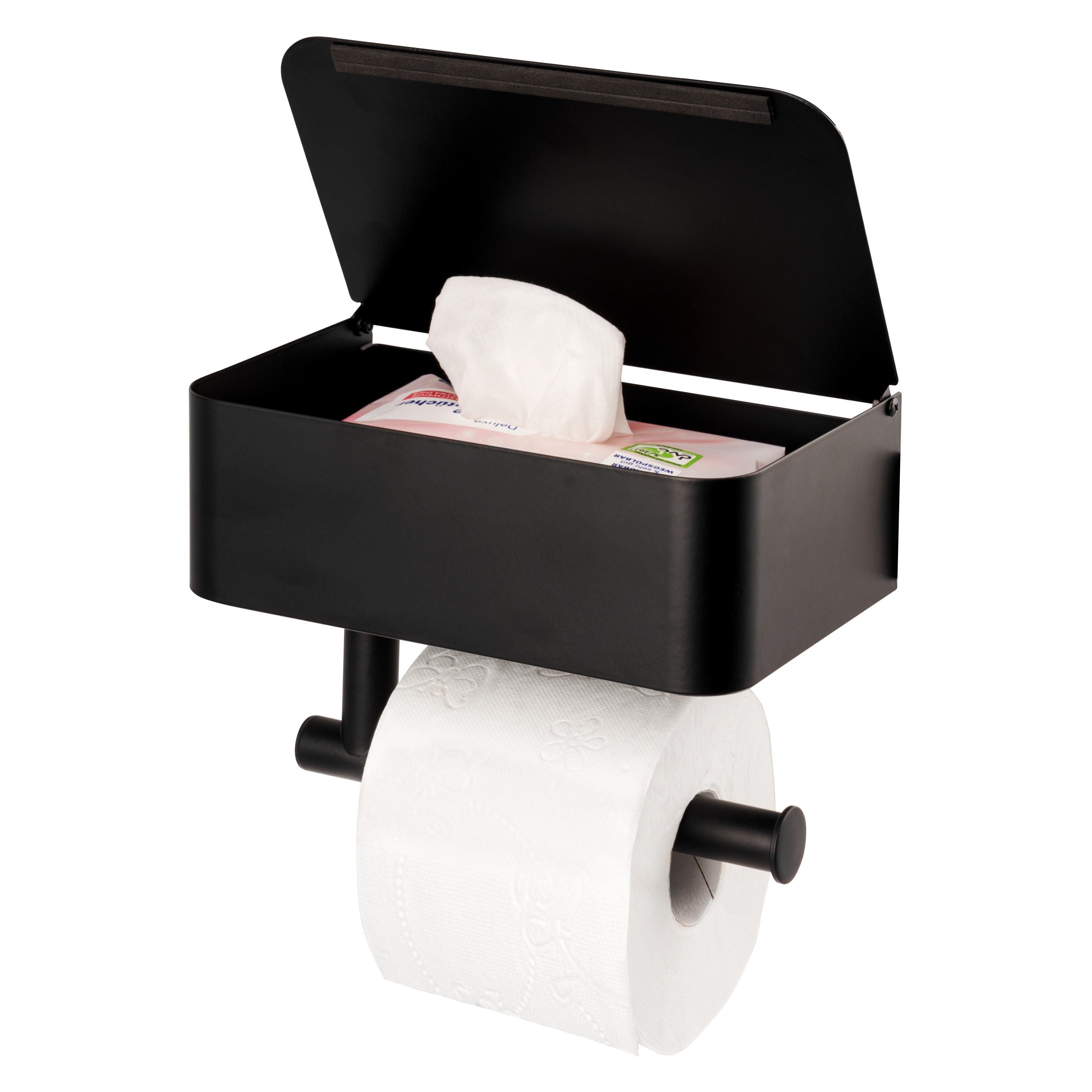 bremermann Toilettenpapierhalter 3in1-Funktion, Feuchttücherbox, Ablage,  schwarz, matt