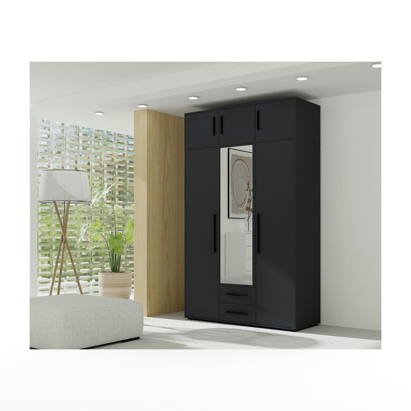 Marmex Möbel Garderobenschrank MAXIONE 05/12 Drehtürenschrank Spiegelschrank 150 x 248,2 x 59 (2-St) Schubladen, Kleiderstangen