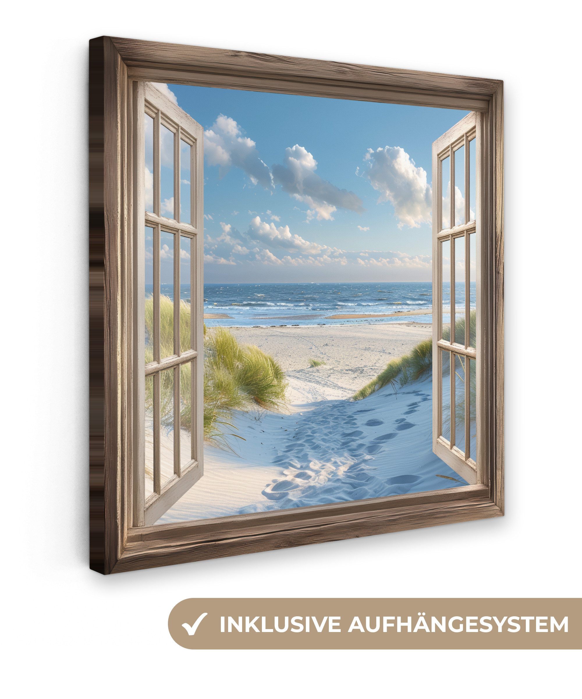 OneMillionCanvasses® Leinwandbild Aussicht - Strand - Fenster - Dünen - Mee günstig online kaufen