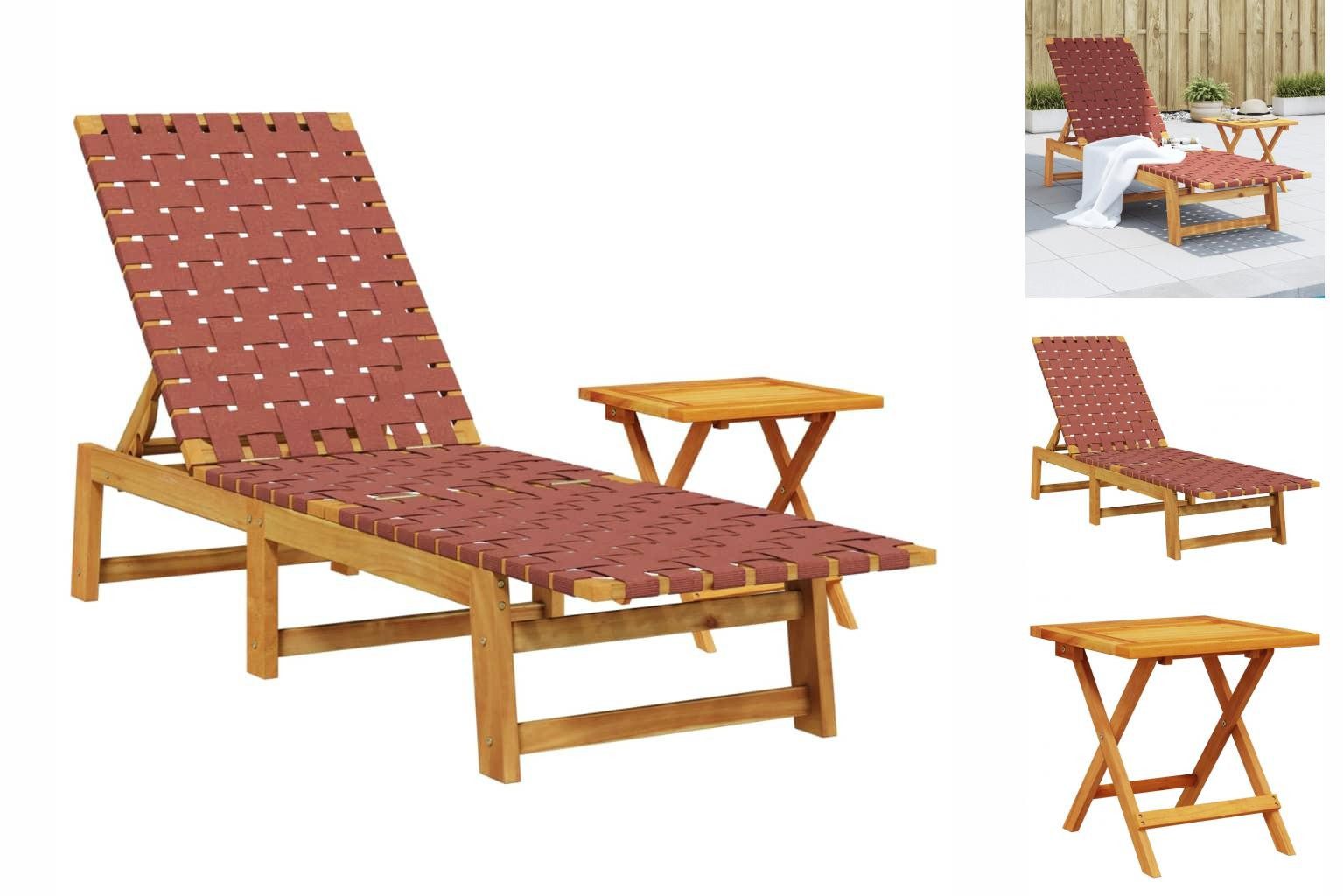 vidaXL Wellnessliege Gartenliege Holzliege Sonnenliege mit Tisch Rot Massivholz Akazie und