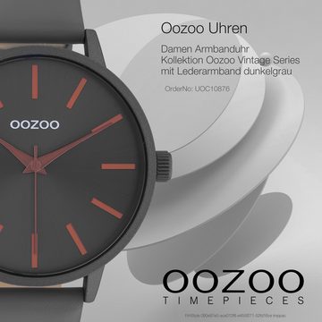 OOZOO Quarzuhr Oozoo Damen Armbanduhr Vintage Analog, (Analoguhr), Damenuhr rund, groß (ca. 42mm) Lederarmband, Fashion-Style