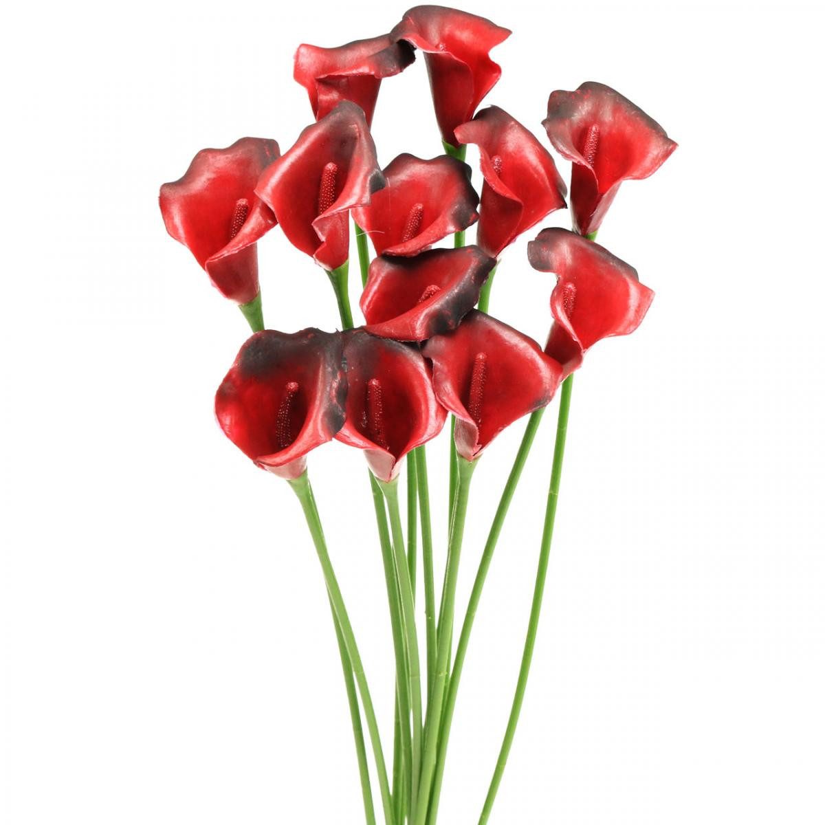 Kunstblume Elegante Künstliche Calla Rot Bordeaux Bund 57cm 12 Stück Dekoblumen