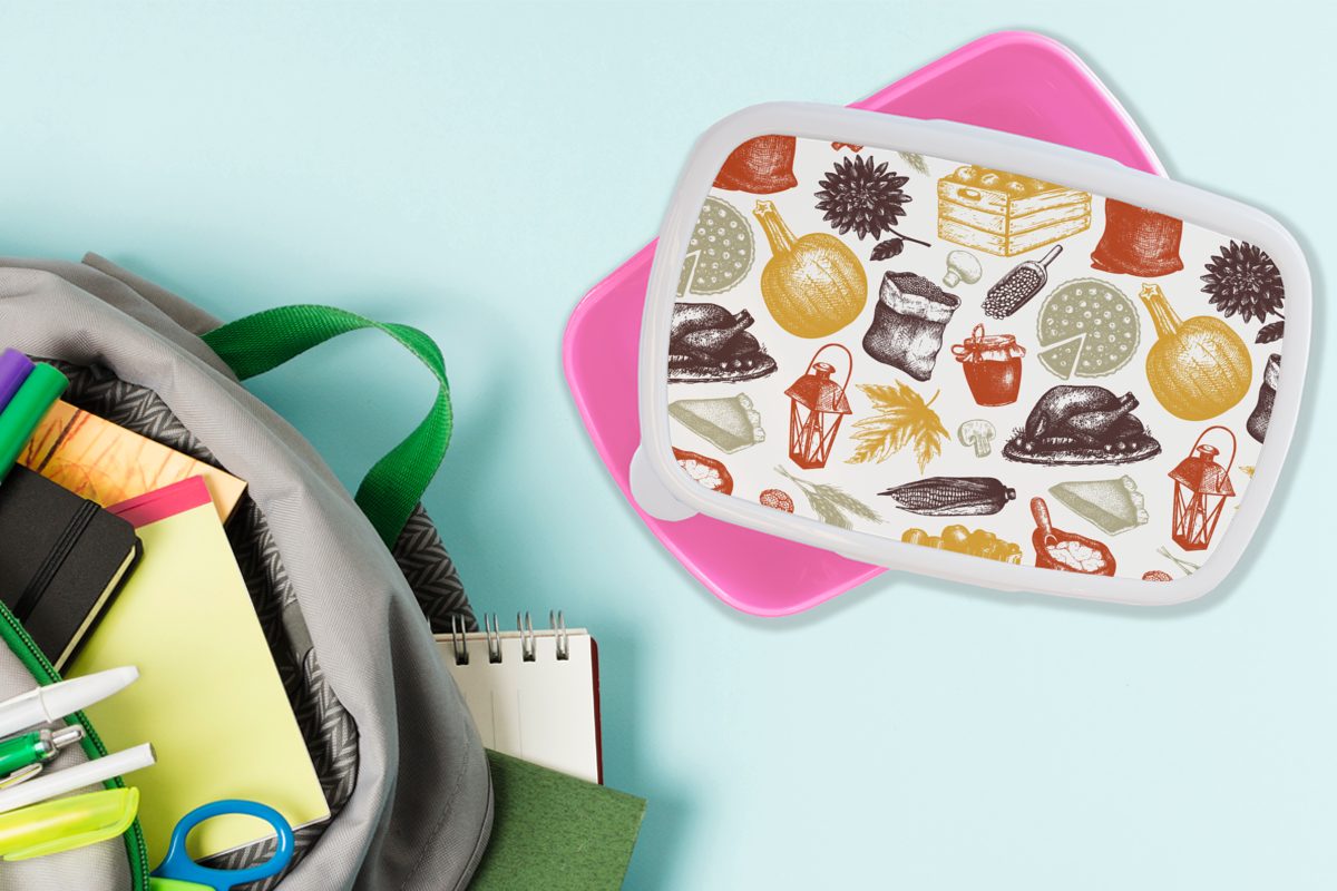 Kunststoff, Brotbox (2-tlg), Abendessen, rosa Erwachsene, für Brotdose Erntedankfest Kunststoff Mädchen, Lunchbox Snackbox, - Kinder, MuchoWow