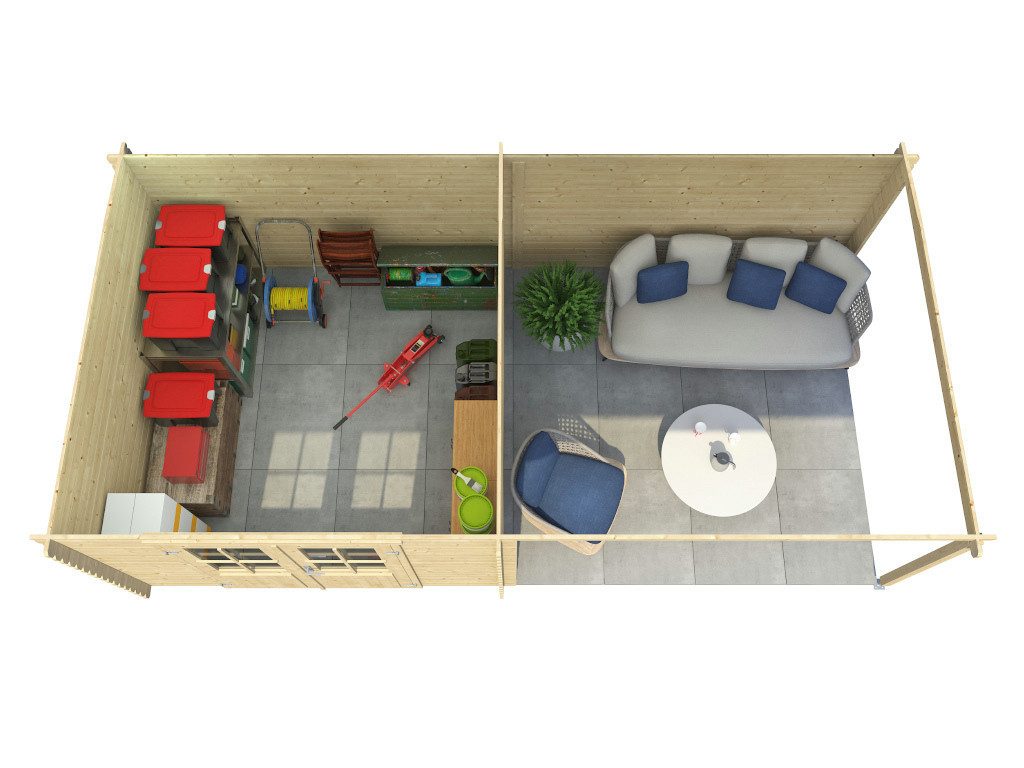 LASITA MAJA Gartenhaus Lasita Blockbohlenhaus Orlando 28 mm carbongrau m. Anbau, BxT: 595x309 cm, Anbaudach, 28 mm Wandstärke, Einzeltür mit Echtglas-Einsätzen