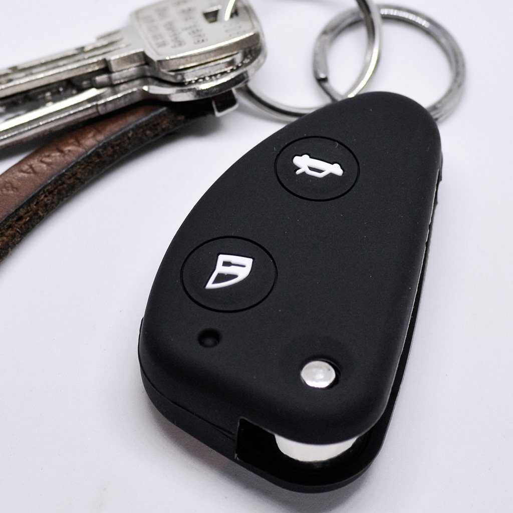 mt-key Schlüsseltasche Autoschlüssel Softcase Silikon Schutzhülle Schwarz, für Alfa Romeo 156 147 GT 97-10 2 Tasten Klappschlüssel