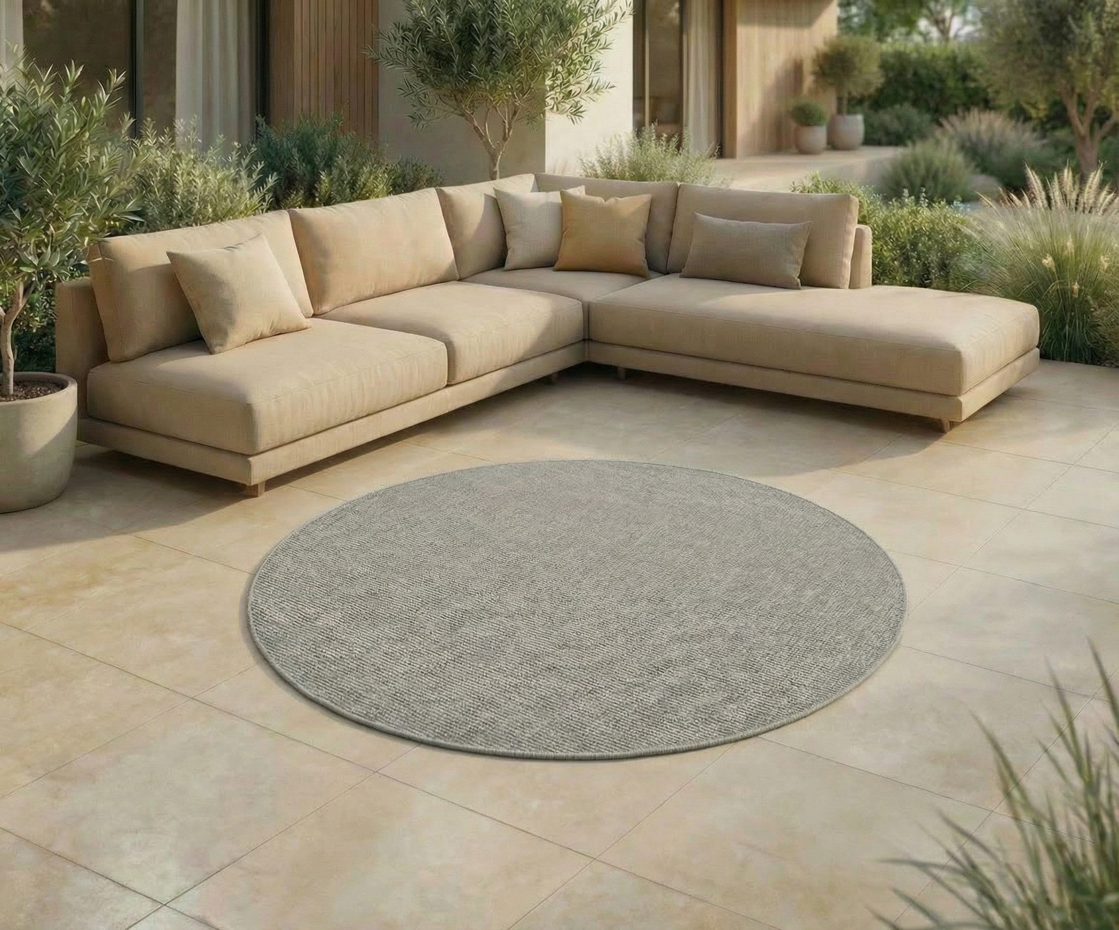 Jimri Outdoorteppich Key West, Rund, Outdoor Teppich Balkonteppich Terassenteppich