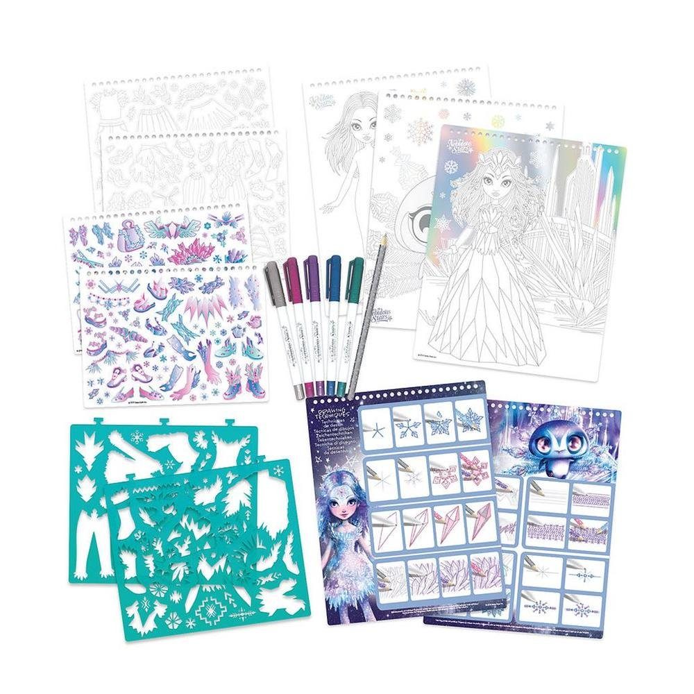 Nebulous Stars Kreativset Kreatives Skizzenbuch Iceana, mit Schablonen, Aufkleber, Skizzenblätter und Farbstifte, für Mädchen
