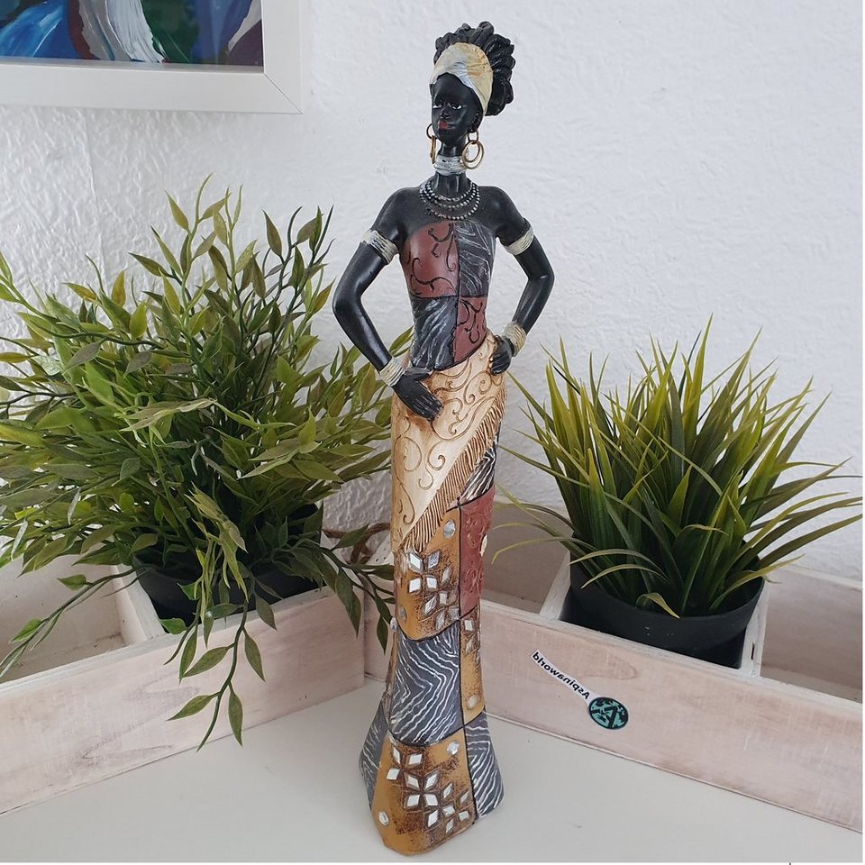 mit bunten Afrikanische Dekofigur Aspinaworld Afrikafigur Kleid 35 cm Frau