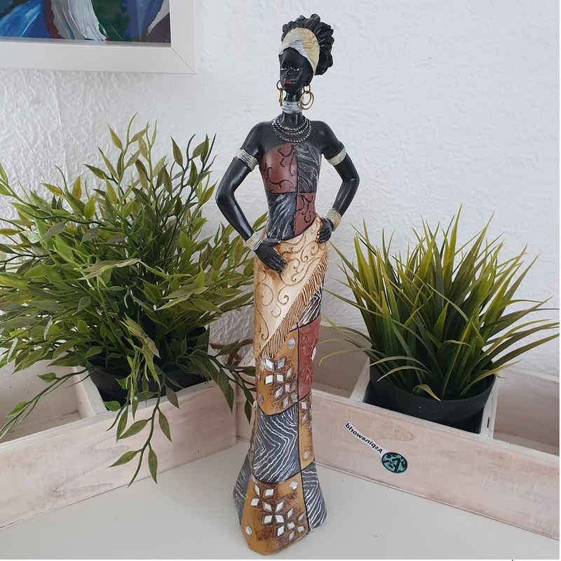 Aspinaworld Afrikafigur Afrikanische Dekofigur Frau mit bunten Kleid 35 cm