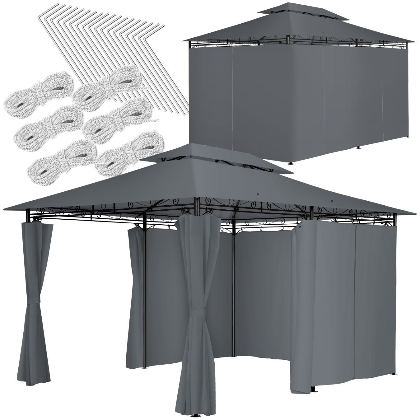 tectake Pavillon Gartenpavillon, mit 6 Seitenteilen, (400 x 300 x 265 cm, Komplettset), wasserabweisend