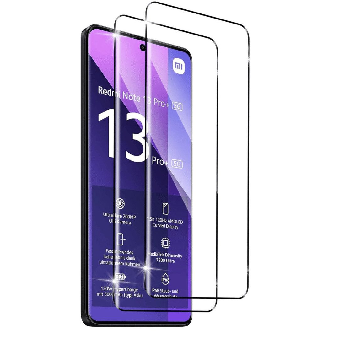 SmartUP Displayschutzglas 2X Schutzglas für Xiaomi Redmi Note 13 Pro Plus 5G Panzerfolie Display für Für Xiaomi Redmi Note 13 Pro Plus 5G, kompletter Rundumschutz