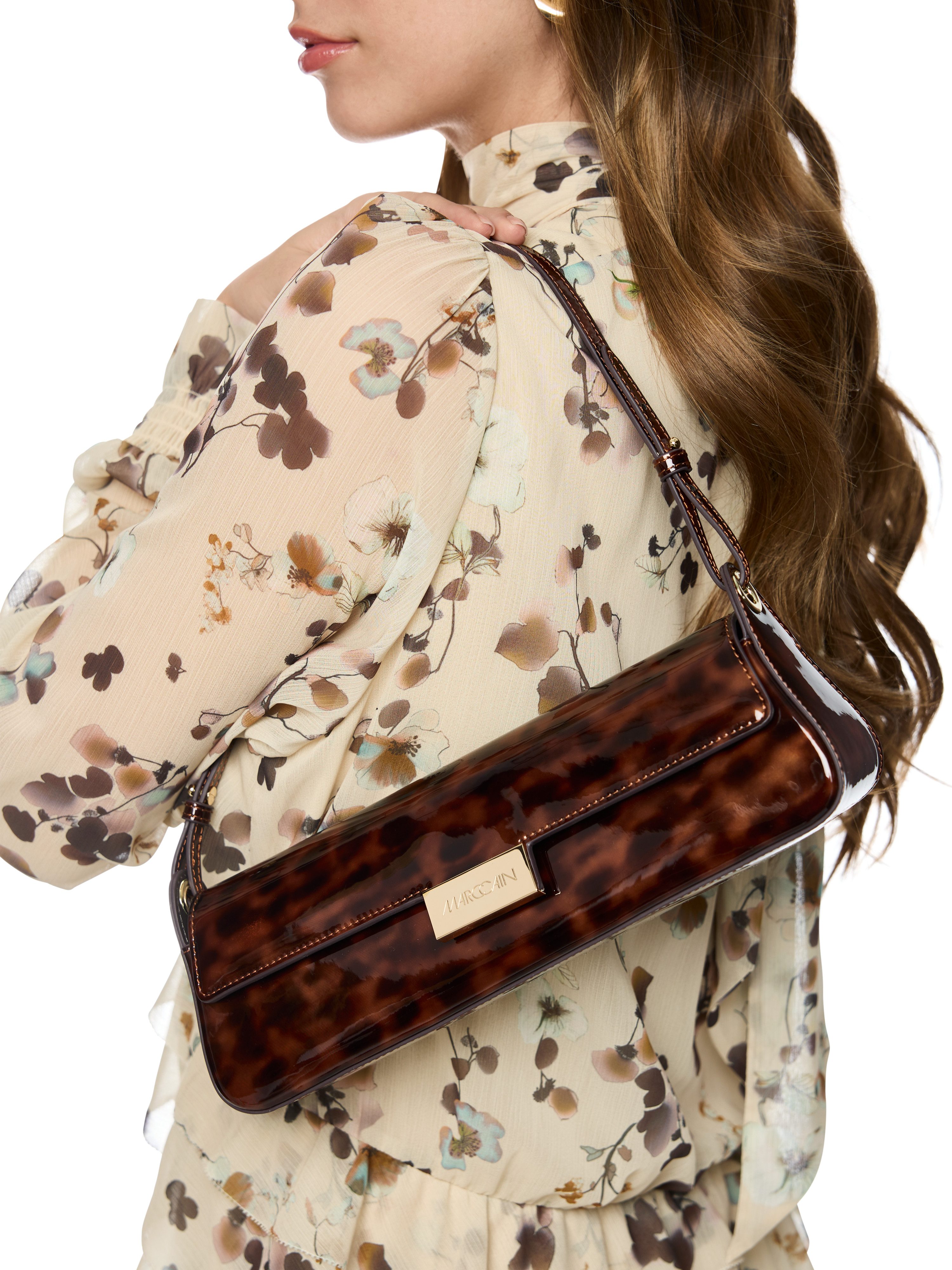 Marc Cain Schultertasche, Damen Abendtasche, Handtasche mit Logoschriftzug