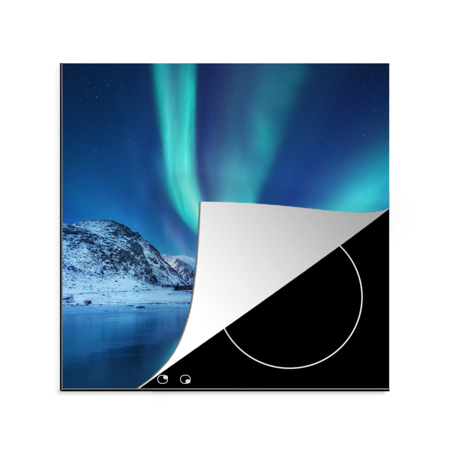 MuchoWow Herdblende-/Abdeckplatte Nordlichter - Eis - Schnee - Norwegen, Vinyl, (1 tlg), 78x78 cm, Ceranfeldabdeckung, Arbeitsplatte für küche