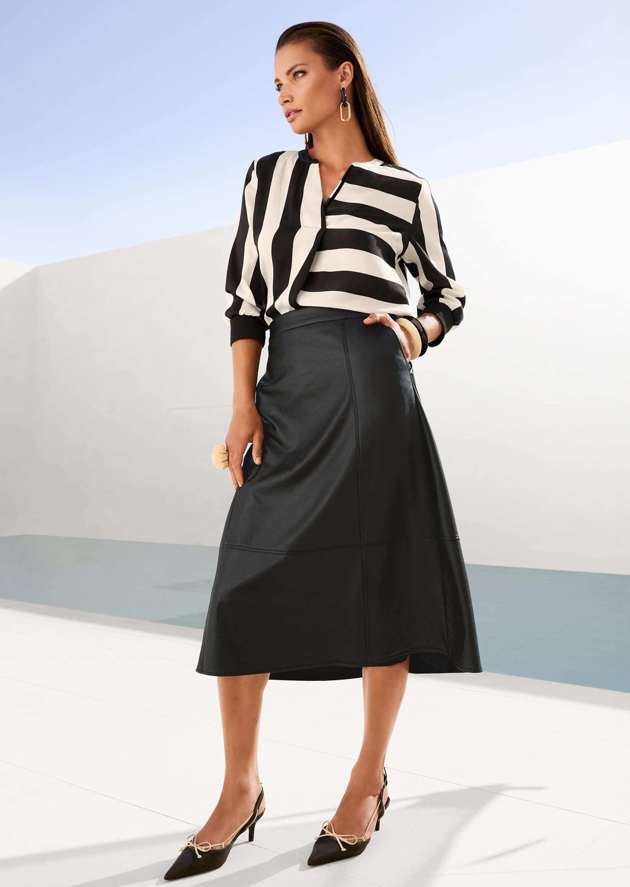 MADELEINE Maxirock Leder-Look Midi-Rock mit Reißverschluss Unifarbenes Design mit praktischem rückseitigem Zipper