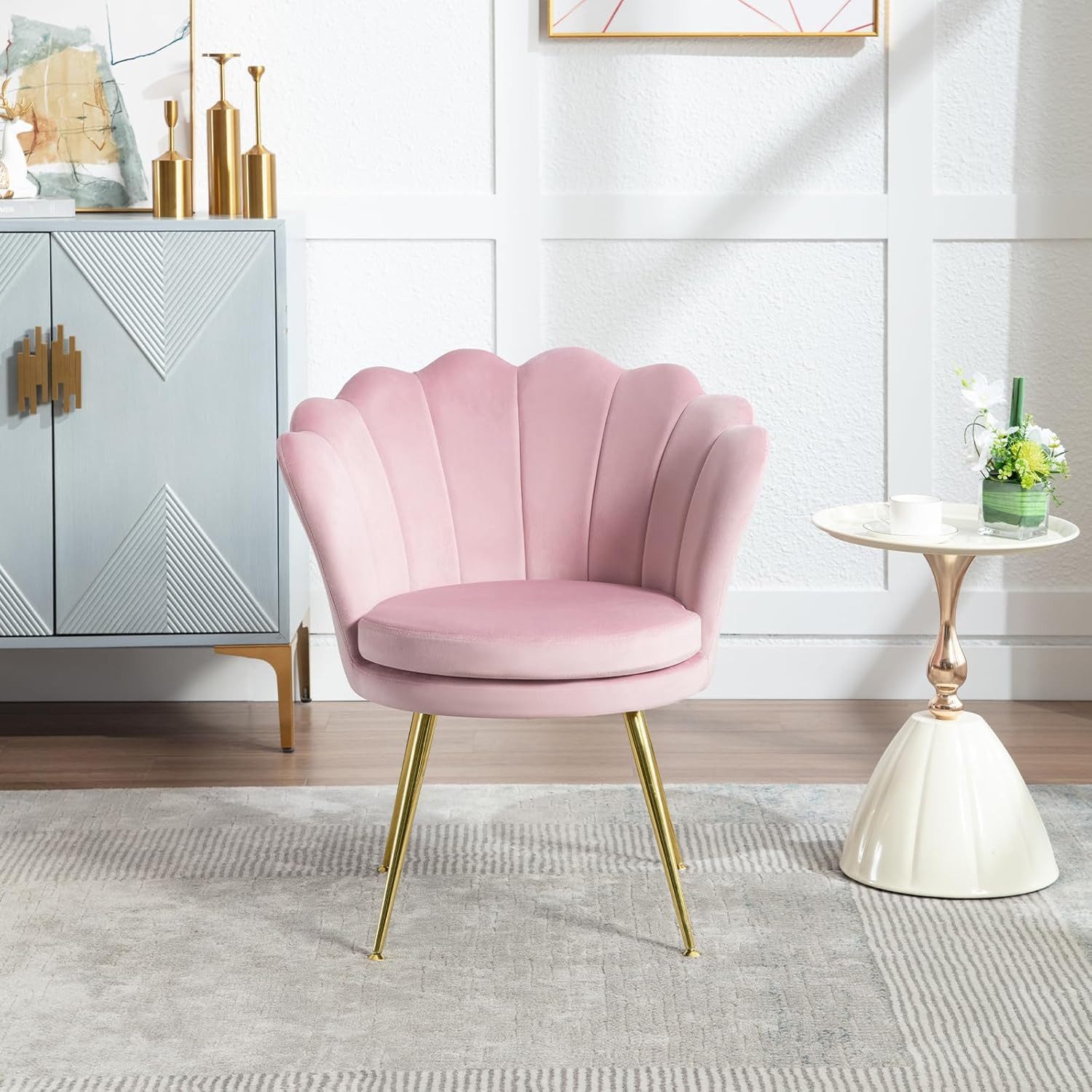 Woltu Relaxsessel, Sessel Wohnzimmer in Blumenform, mit Samtbezug Metallbei günstig online kaufen