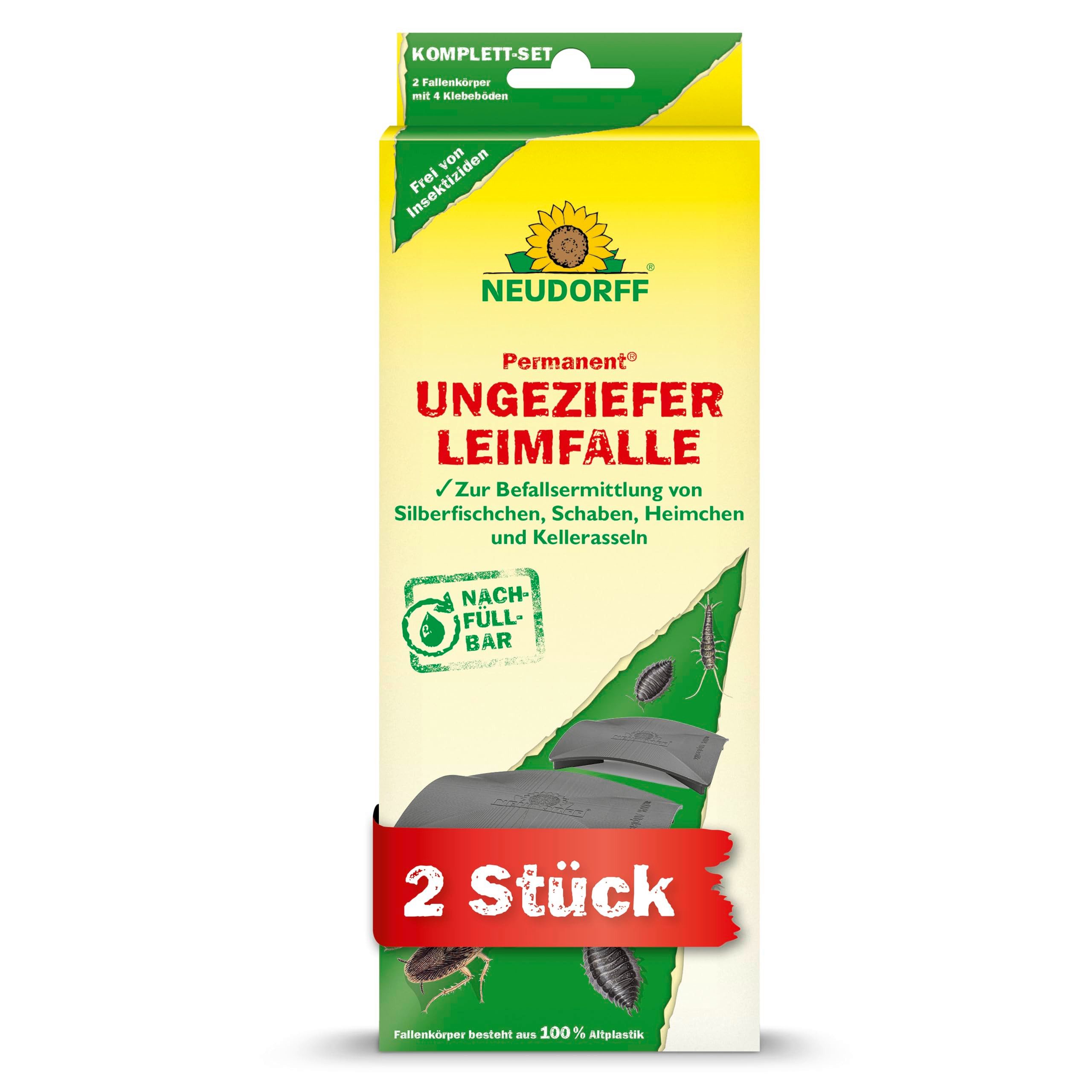 Neudorff Klebefalle Permanent UngezieferLeimFalle 2 Stk., Nachfüllbare insektizidfreie Klebefalle zur Befallsermittlung