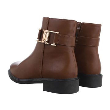 Ital-Design Damen Elegant Stiefelette Blockabsatz Flache Stiefeletten in Camel