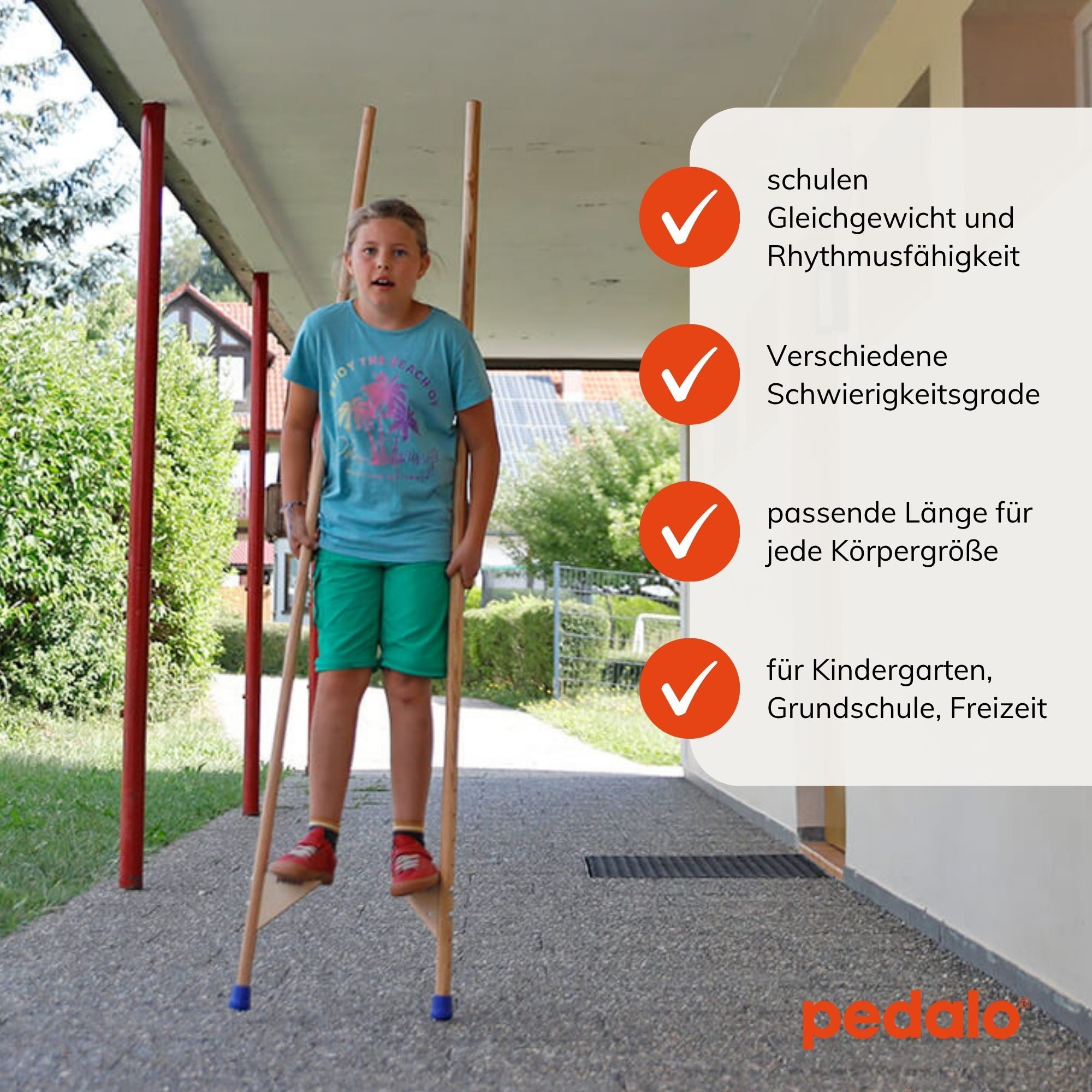 pedalo® Balanceboard Stelzen I verstellbare Holzstelze Esche I Antirutsch-Gummifüße, stabil, ergonomisches Greifen, 7-fach höhenverstellbare Fußrasten