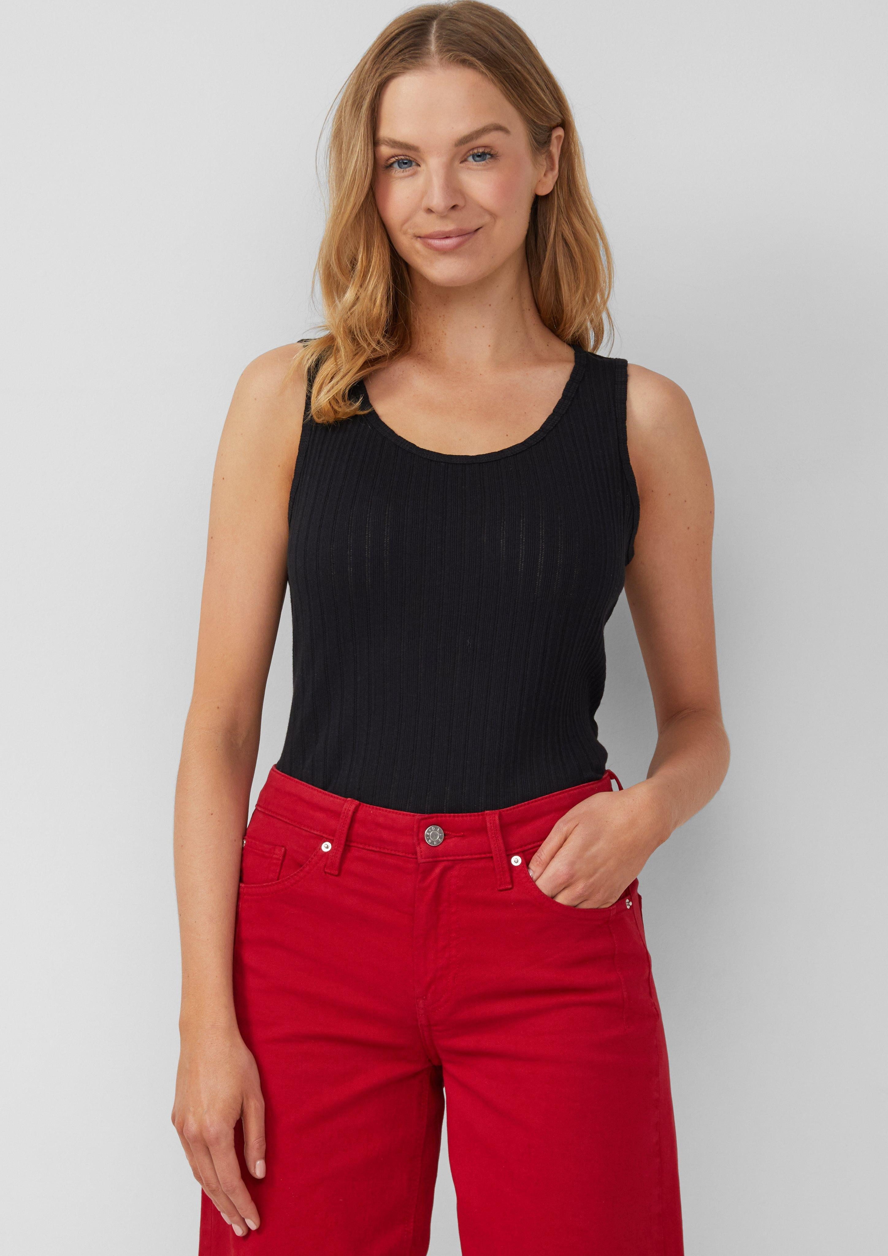 Shirttop Semitransparentes Slim-Fit-Top aus Ajour-Rippe