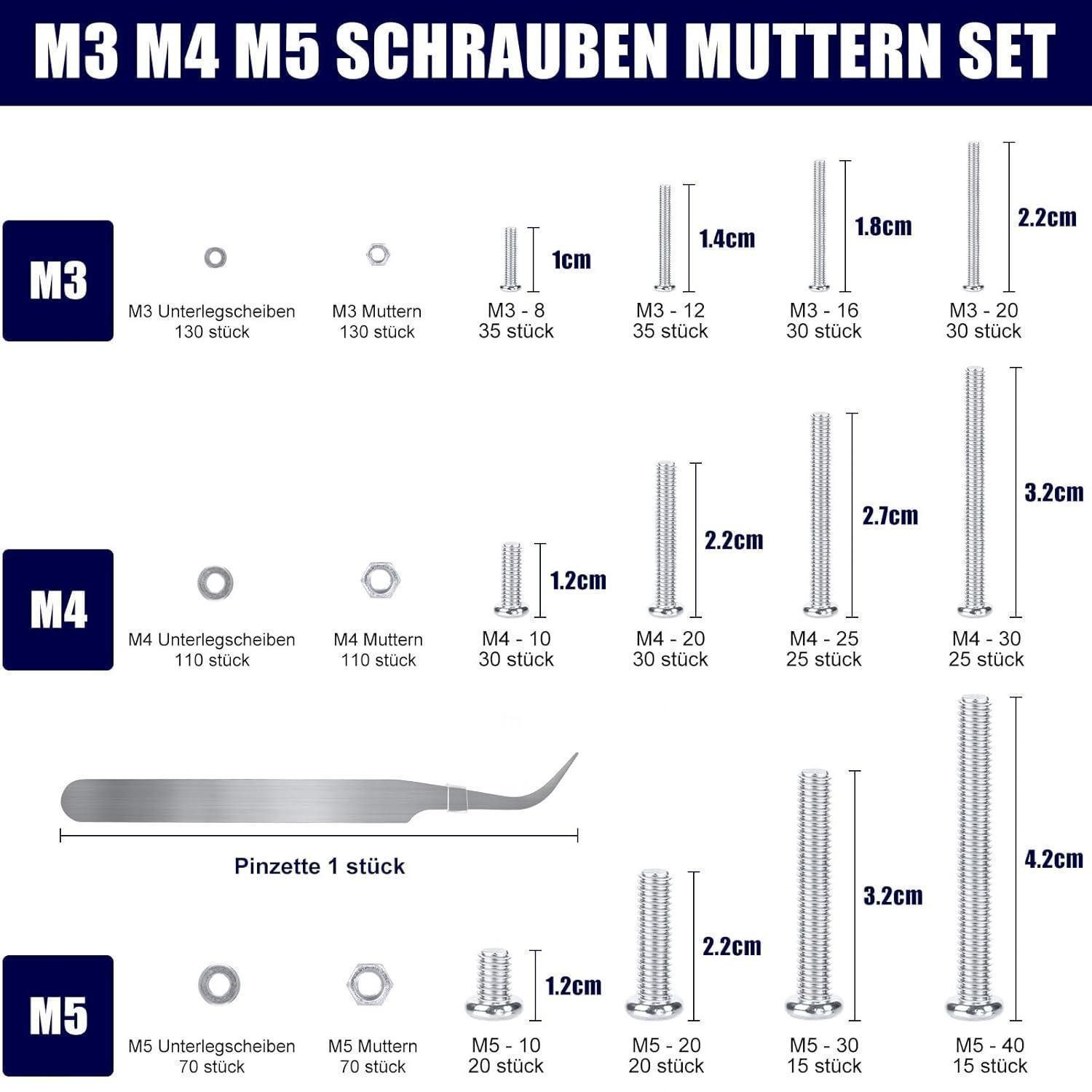 LuxusKollektion Schrauben-Set Schrauben Set M3-M5 930tlg Linsenkopf Kreuzschlitz