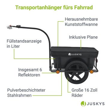 Juskys Fahrradlastenanhänger, 90 L Volumen, mit Handgriffen, inkl. Schutzplane, für 26/28 Zoll