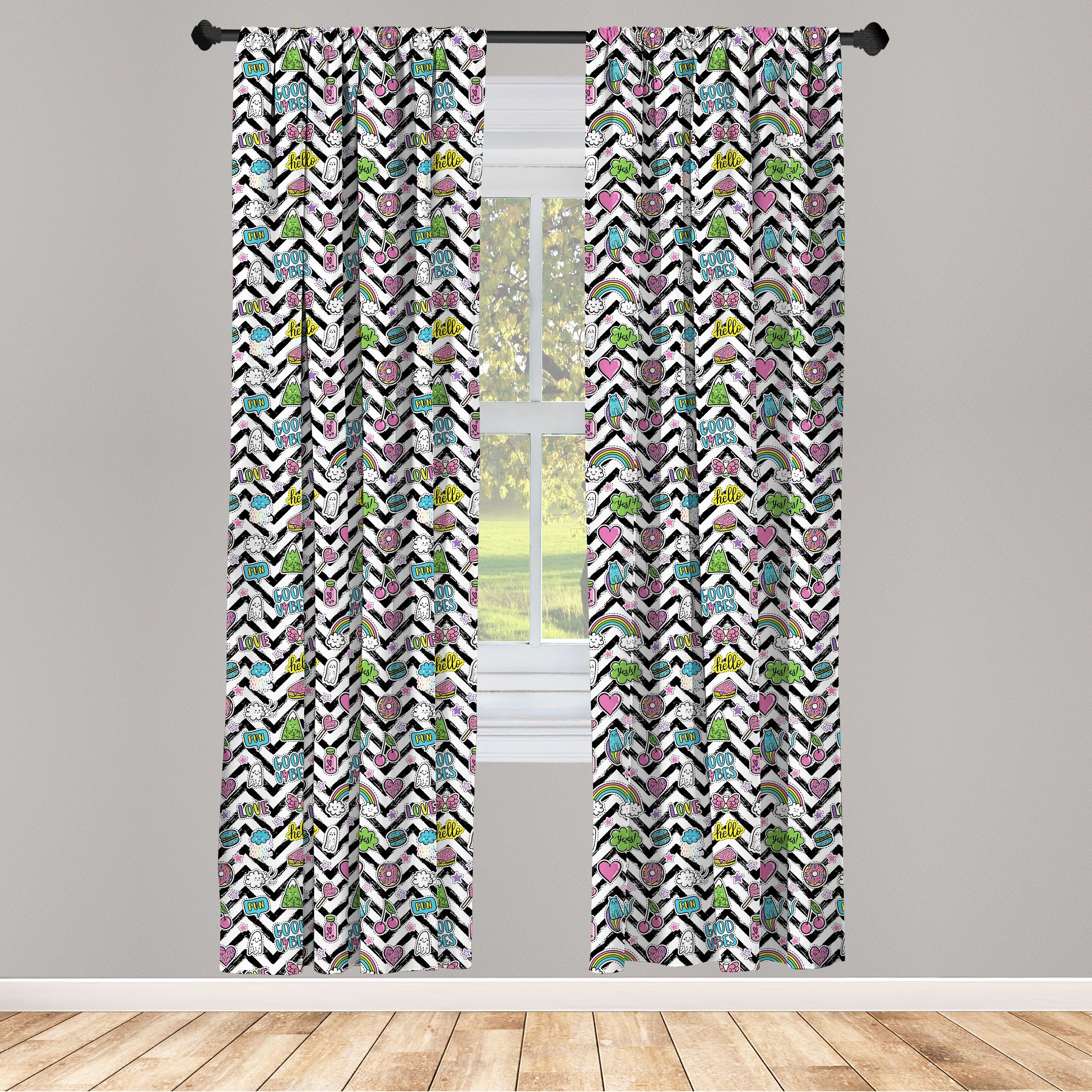 Gardine Vorhang für Wohnzimmer Schlafzimmer Dekor, Zick-Zack-Bunte Good Vibes Abakuhaus, Microfaser