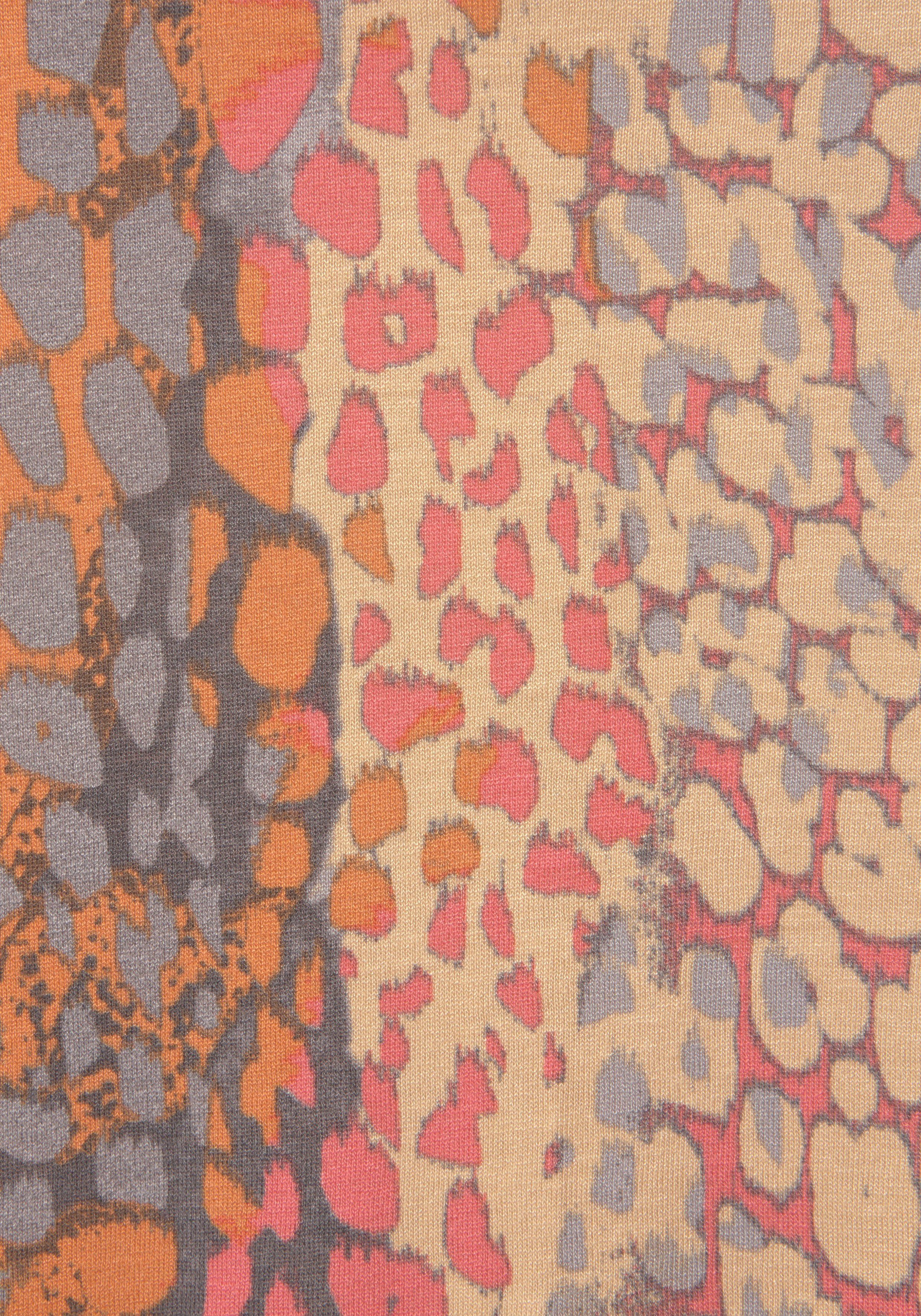 Buffalo Maxikleid mit Animalprint, Schlitz und Volant, Flügelärmel, Druckkleid