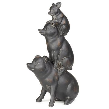 Moritz Dekofigur Deko-Figur Schweinefamilie sitzt aufeinander aus Polyresin schwarz, Dekofigur aus Polyresin Dekoelement Dekoration Figuren