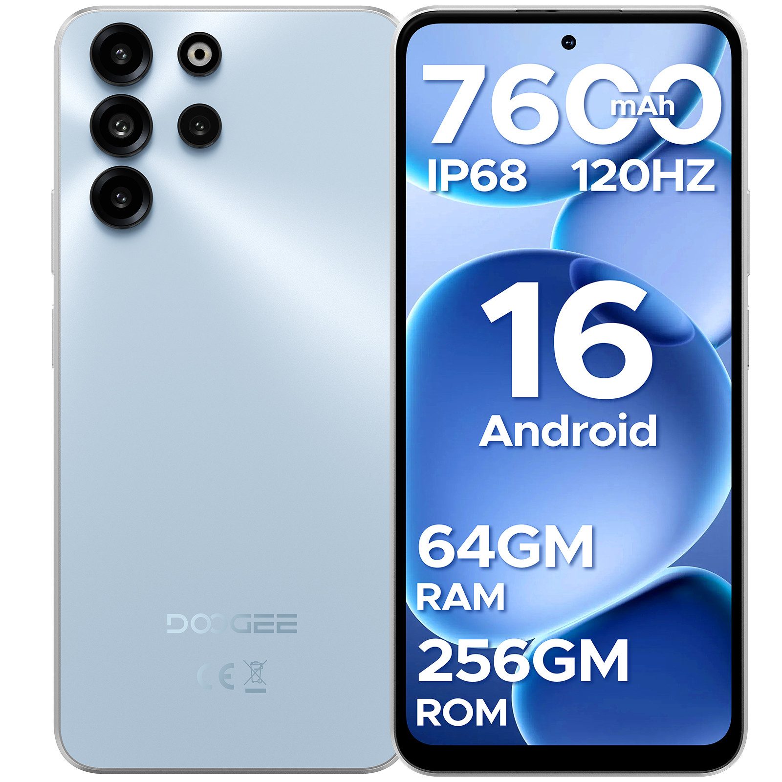 DOOGEE B10 Pro 7600mAh, IP68/IP69K, Android 16 Handy, 6.63", 256 GB Smartphone (6.63 Zoll, 256 GB Speicherplatz, 64 MP Kamera, 120Hz, 33-W-Schnellladung, 64MP Kamera)