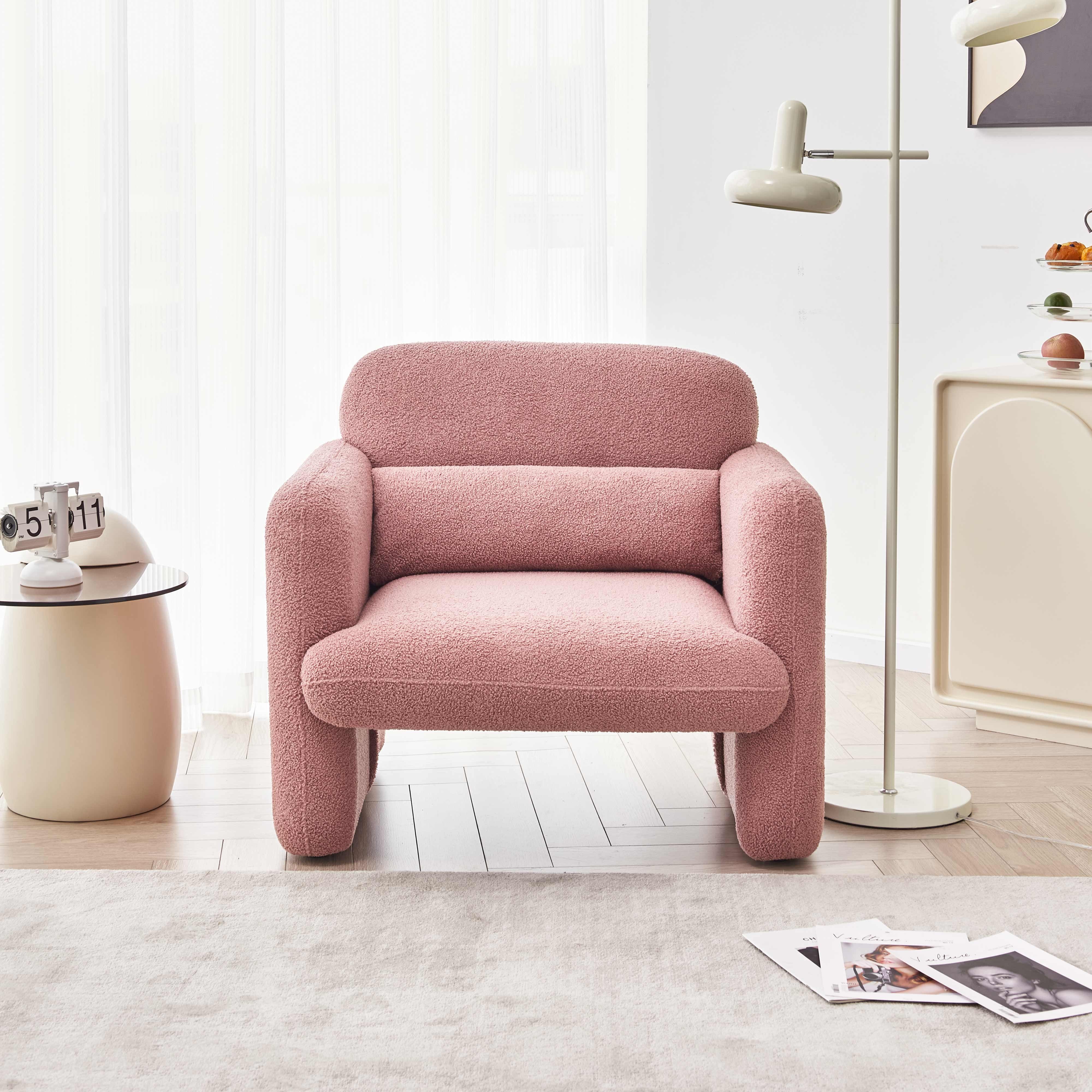 REDOM Loungesessel Einzelsofa mit beweglichem Sessel, rosa Lendenkissen Polsterstuhl Sitze Hochelastische (Lammwolle)