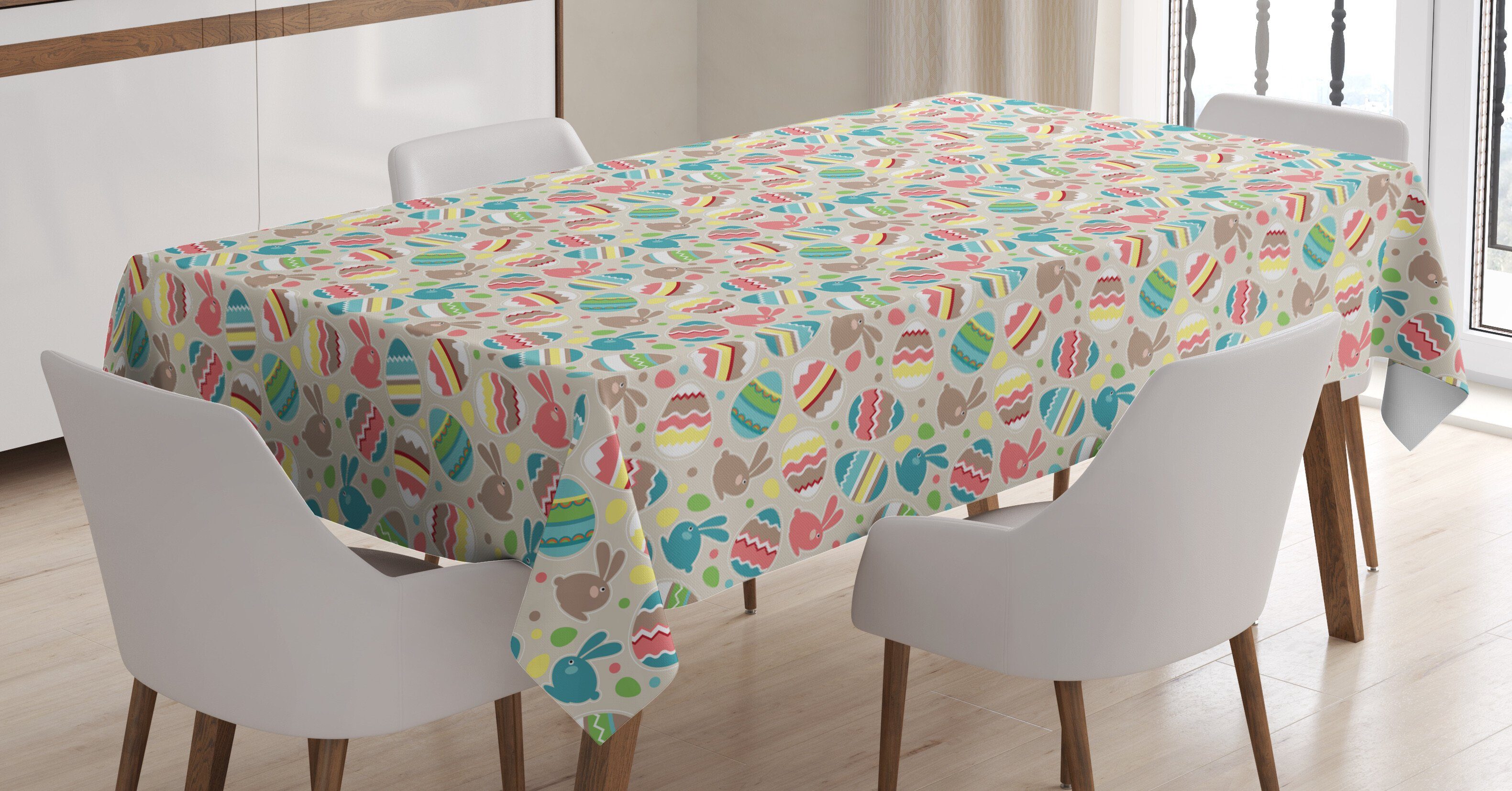 Bereich Für Außen Farben, Waschbar den Tischdecke Abakuhaus Klare Cartoon-Häschen-Dots Ostern Farbfest geeignet