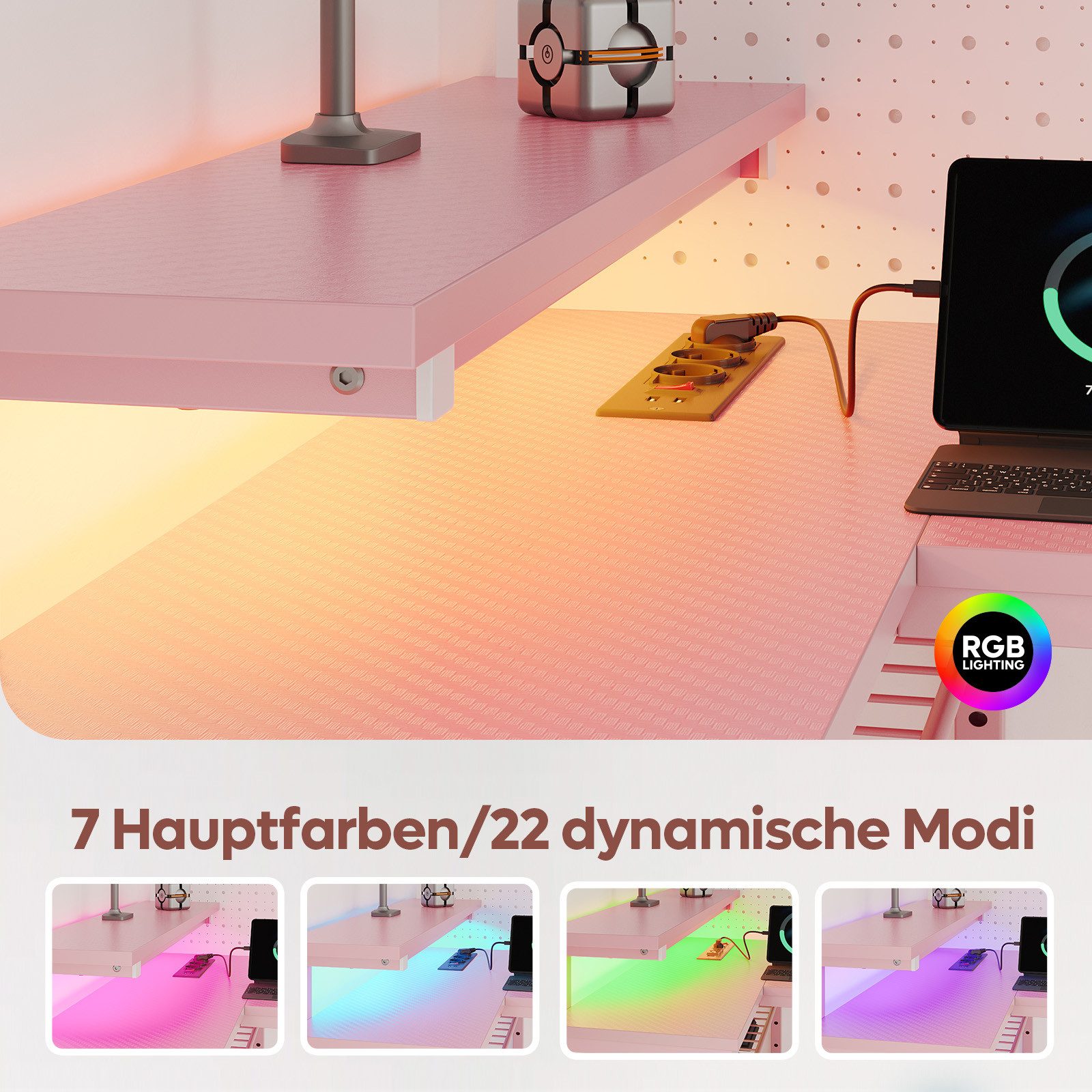 Bestier Gamingtisch Gaming-Schreibtisch L-Form mit LED, 106/133/147 × 50 cm günstig online kaufen