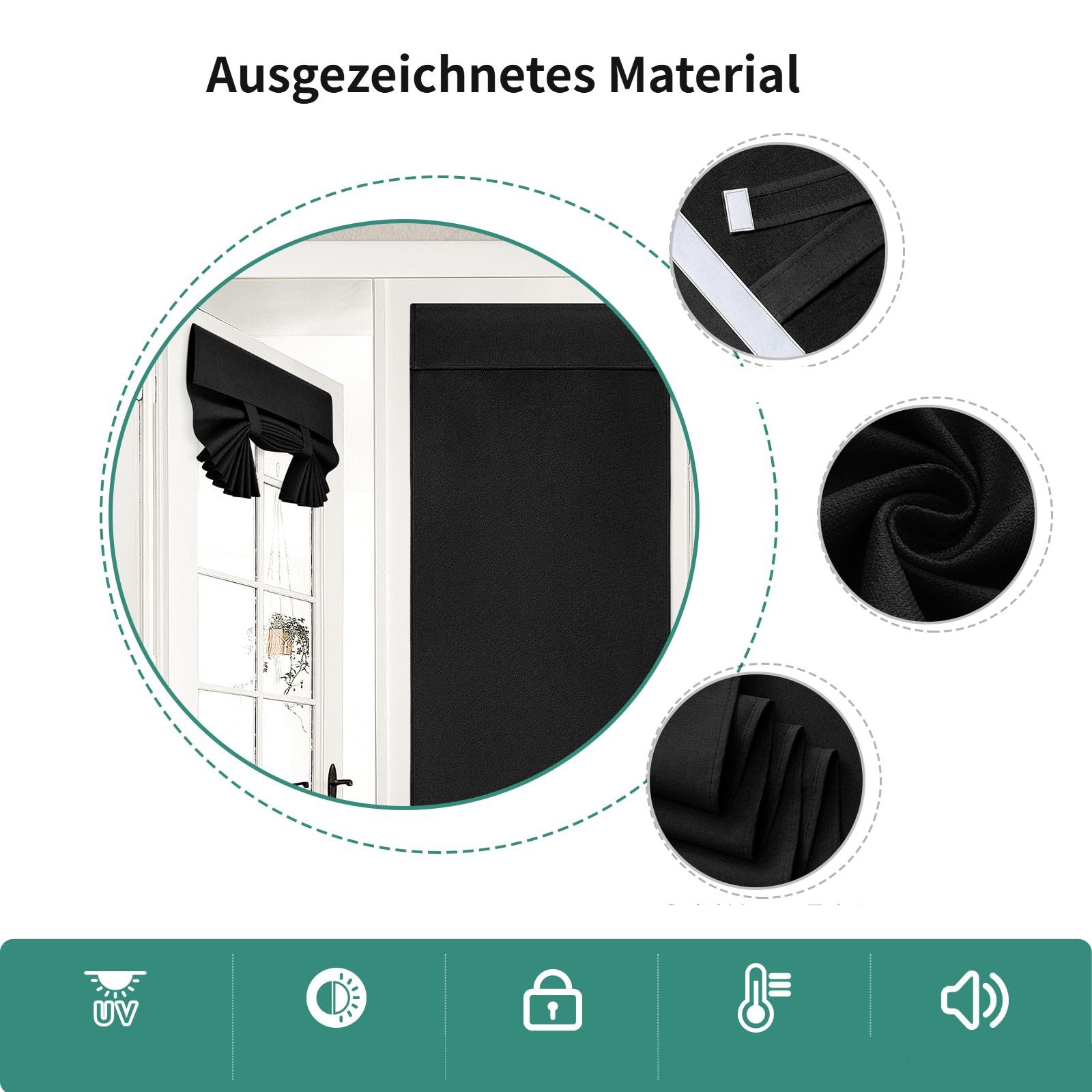 BYSURE Türvorhang Verdunkelungsgardine aus Leinen, mit Klettverschluss, verdunkelnd, Türgardine Balkontür Taschen Vorhang für Schlafzimmer