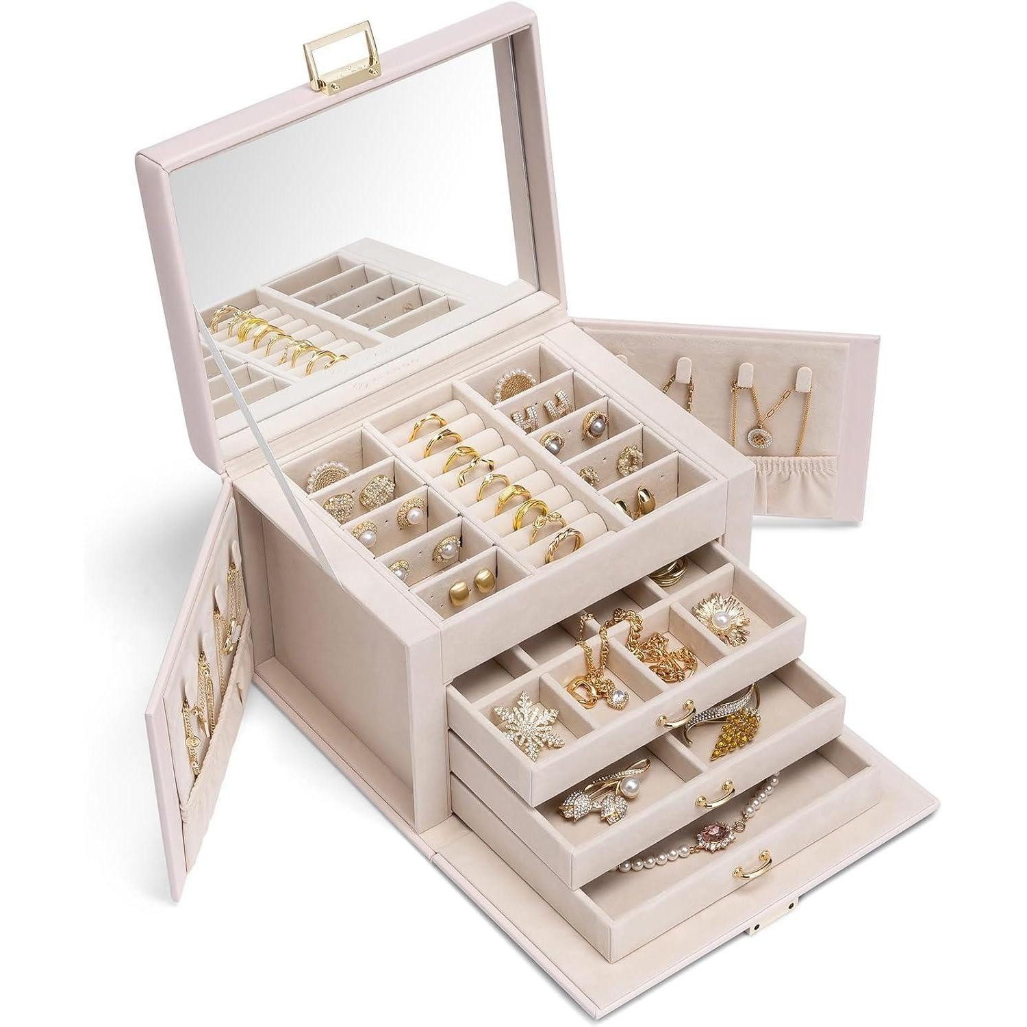 LuxusKollektion Schmuckkasten Schmuckkästchen Groß mit 4 Ebenen, Schmuckschatulle PU