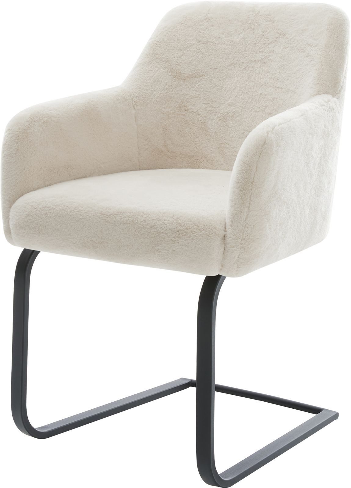 DELIFE Polsterstuhl Greg-Flex, Freischwinger flach Schwarz Plüsch Creme-Weiß Taschenfederkern