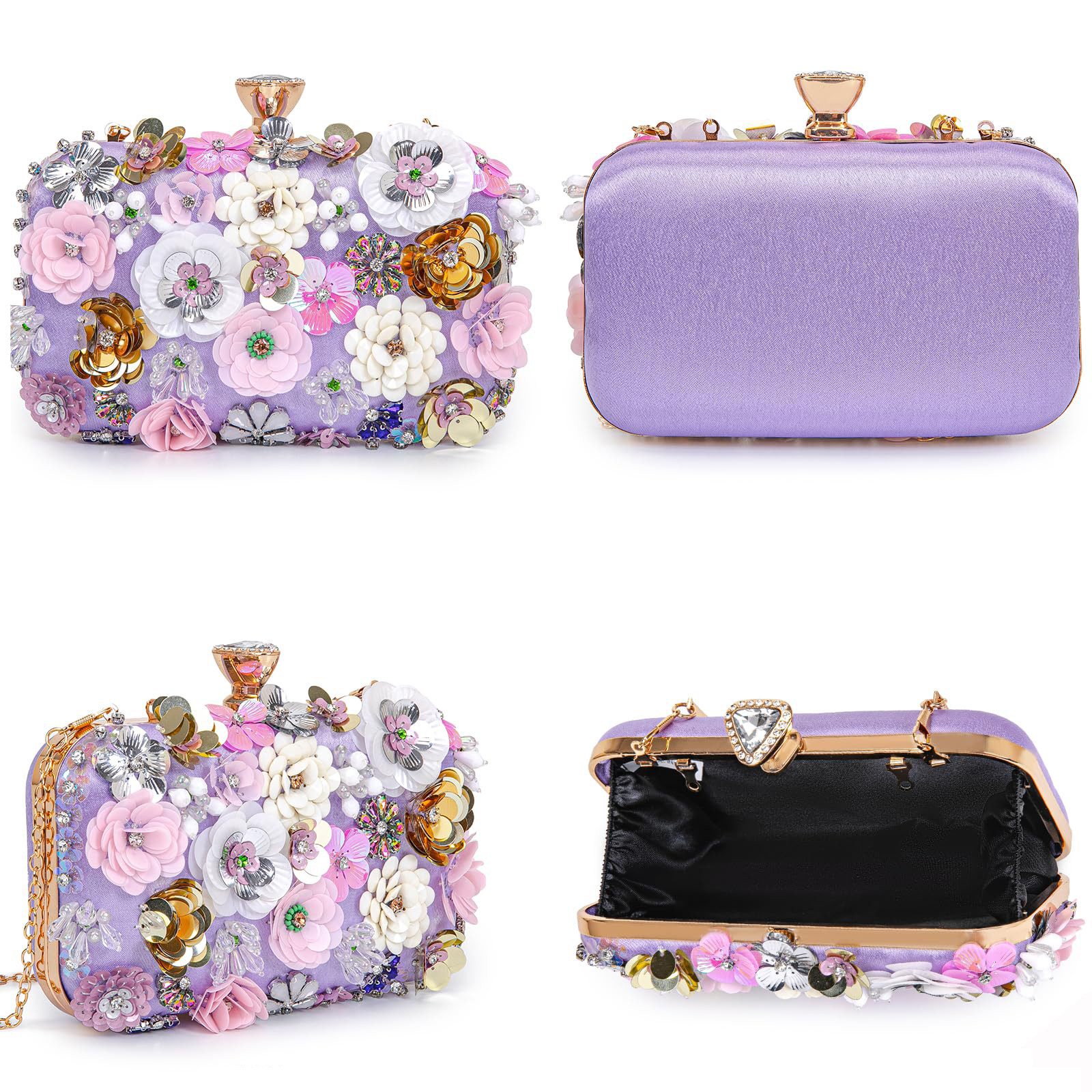 Zaewry Abendtasche Damen-Clutch mit Blumenmuster, Abendhandtasche, Schultertasche, mit Kettenriemen