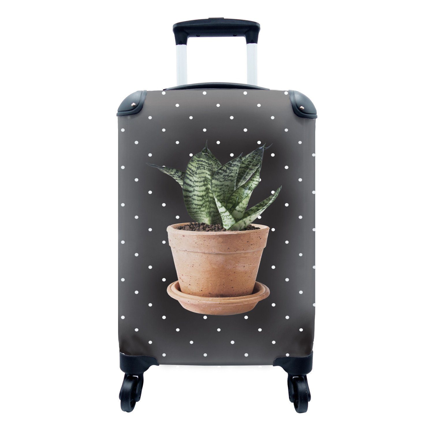 MuchoWow Handgepäckkoffer Pflanze - Blumentopf - Dots, 4 Rollen, Reisetasche mit rollen, Handgepäck für Ferien, Trolley, Reisekoffer | Handgepäck-Koffer